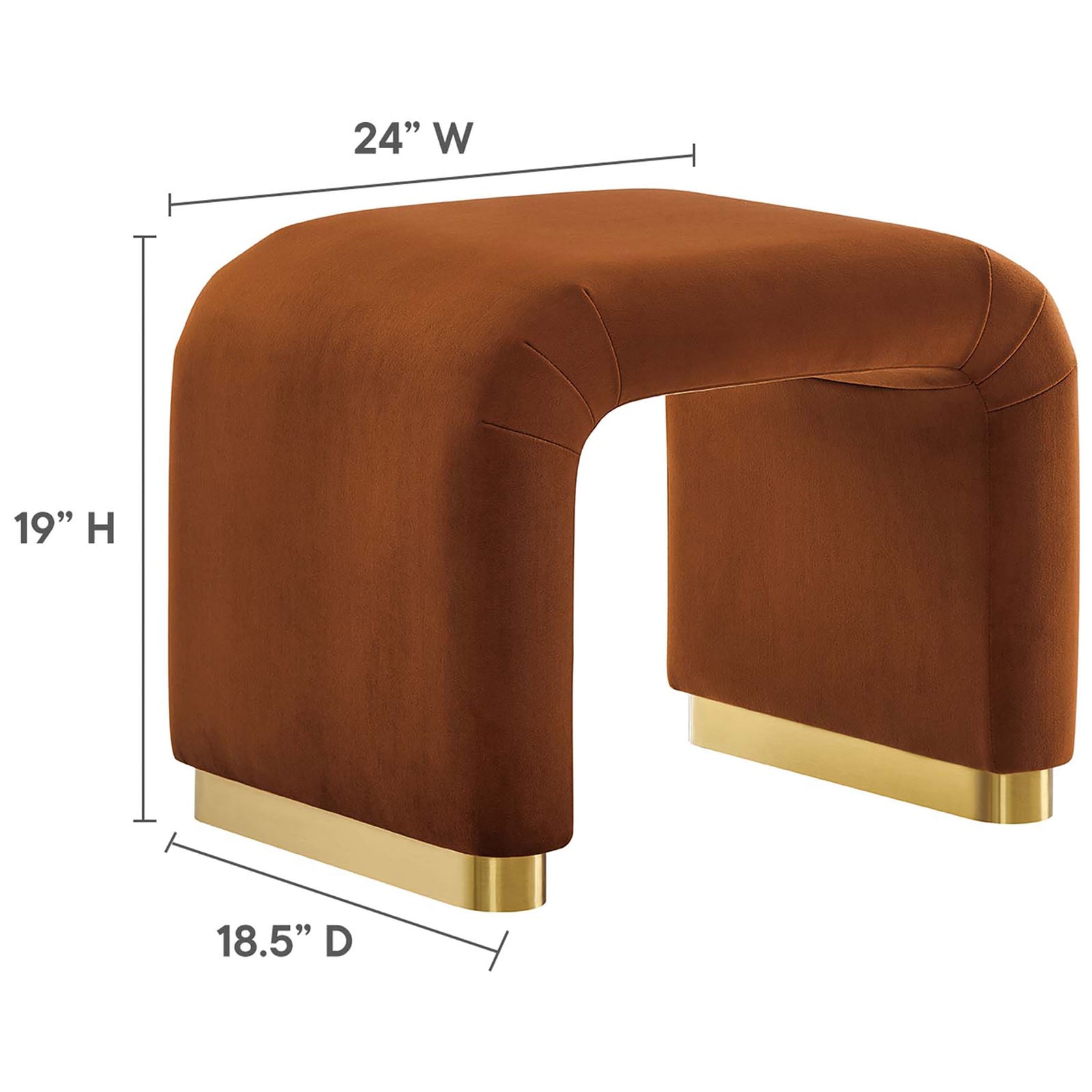 Compact 24-inch-wide stool stands 19 inches high with 18.5-inch depth || EEI-6733-BRA-RUS || dimension_studio