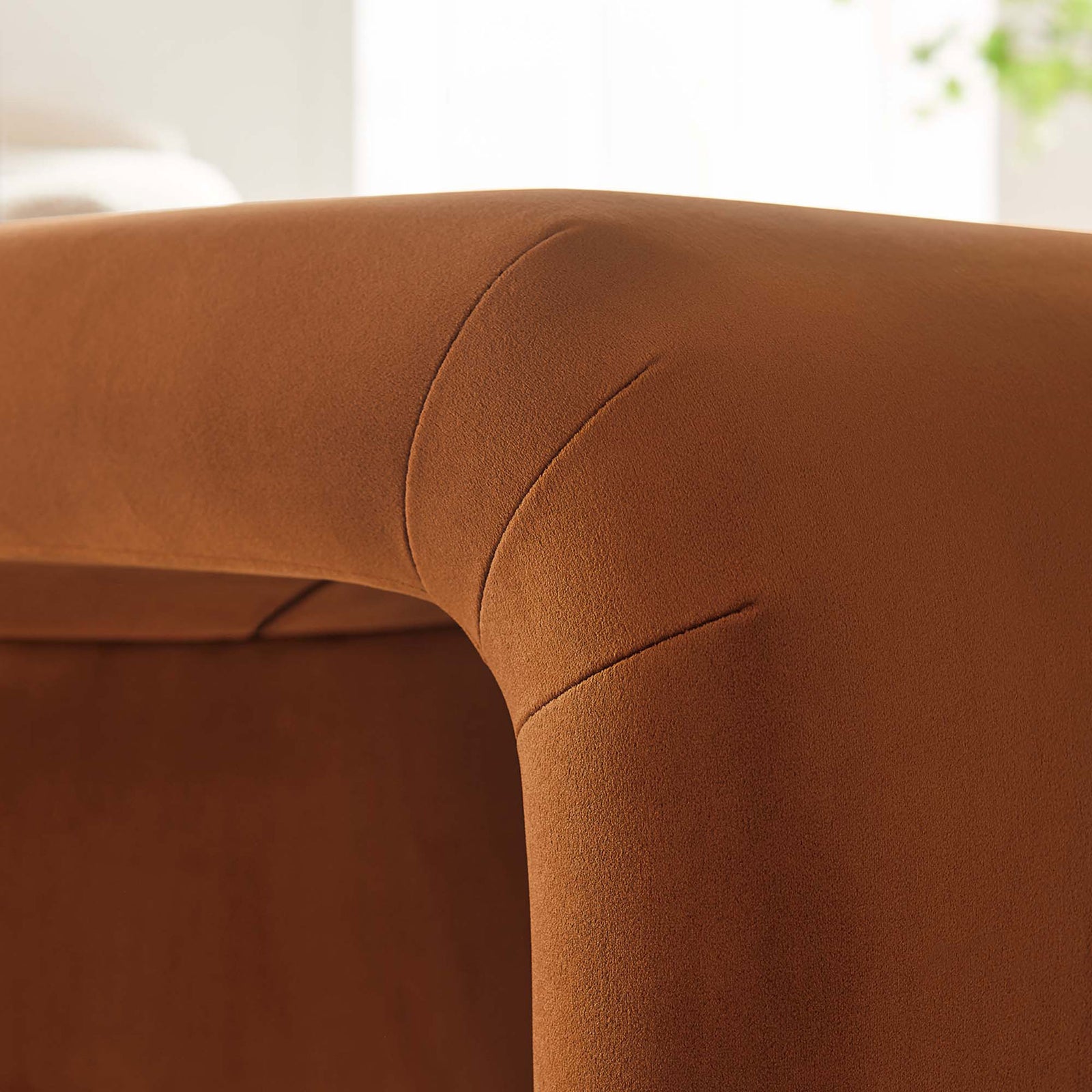 Velvet texture and subtle stitch lines add refined detail to the waterfall curve || EEI-6733-BRA-RUS || detail_room
