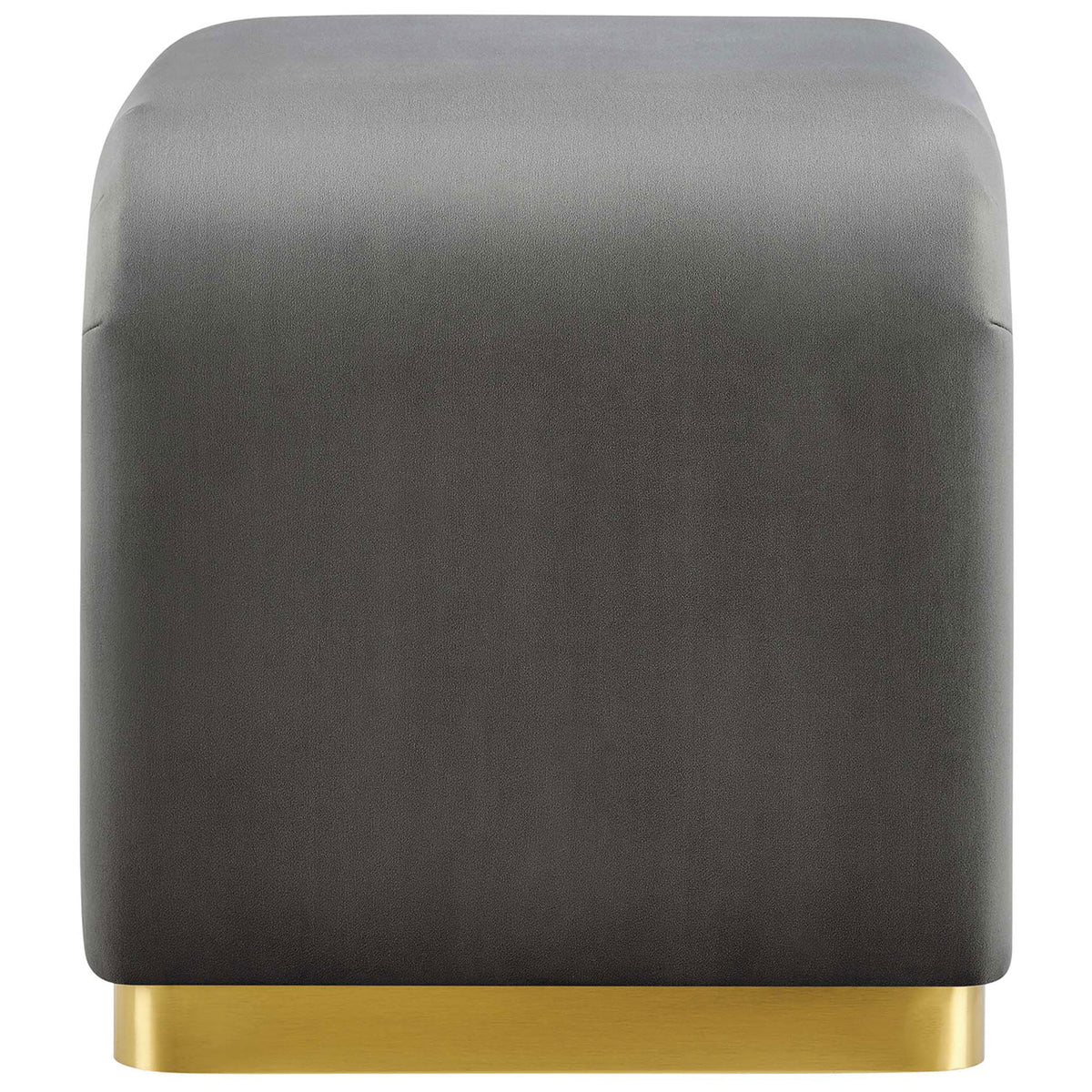 Curved backless stool shows smooth velvet finish and solid metal base in warm brass || EEI-6733-BRA-STG || side_studio