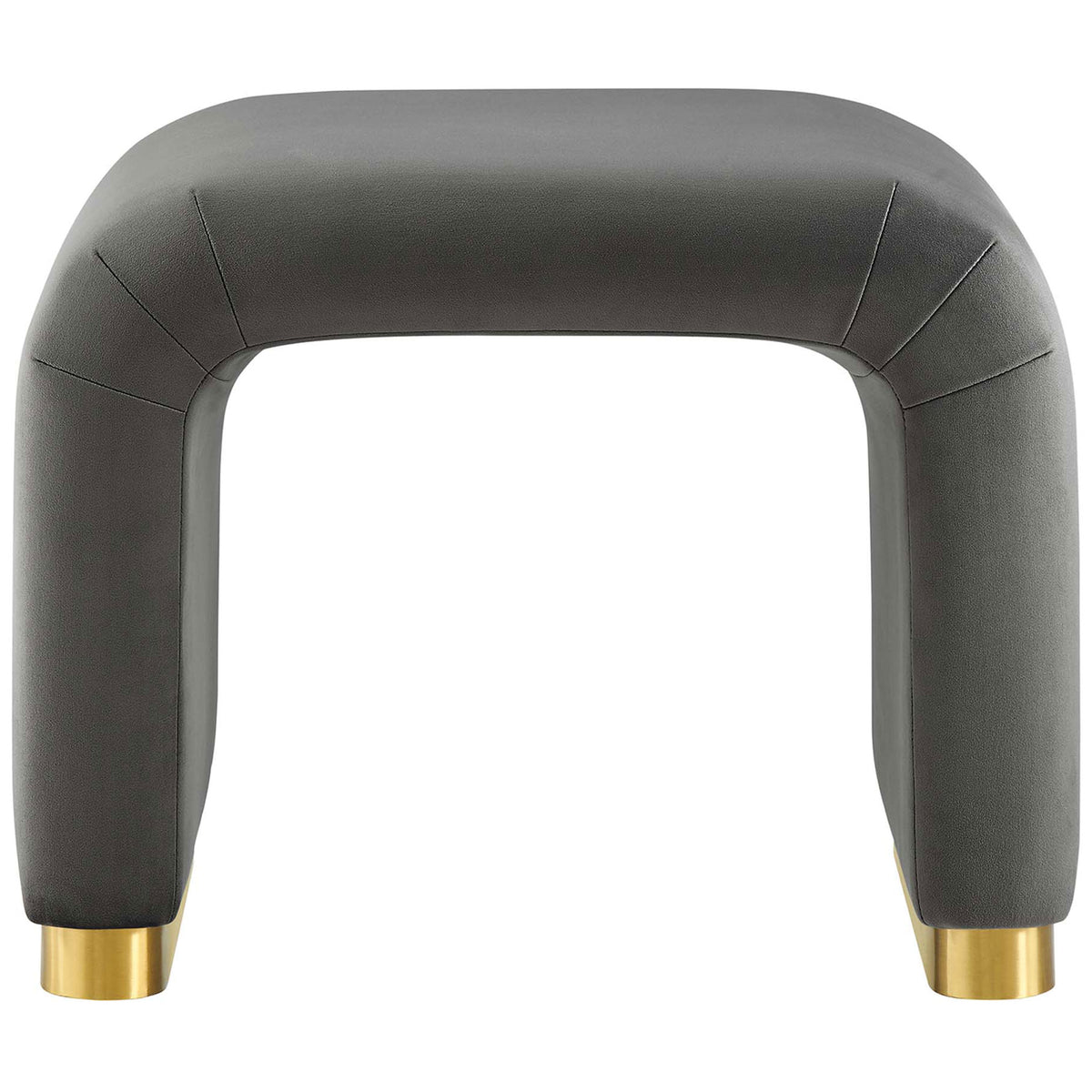 Waterfall stool in stain-resistant storm gray velvet with brass base and dense foam comfort || EEI-6733-BRA-STG || front_studio