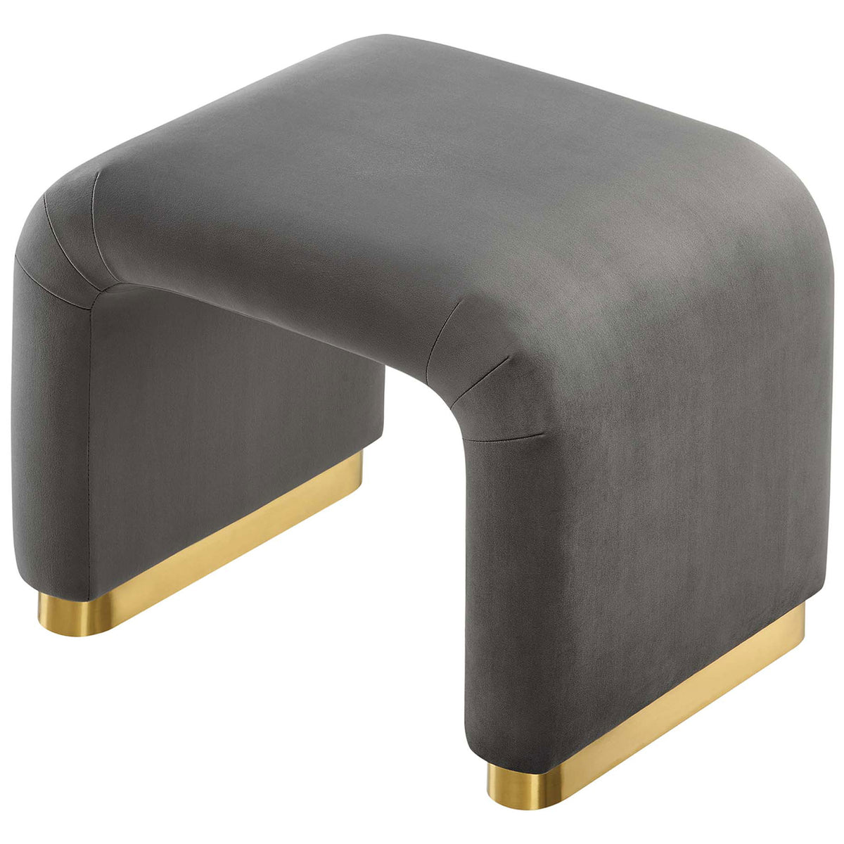 Rounded edges and seamless waterfall profile add modern softness to this velvet stool || EEI-6733-BRA-STG || top_angle_studio