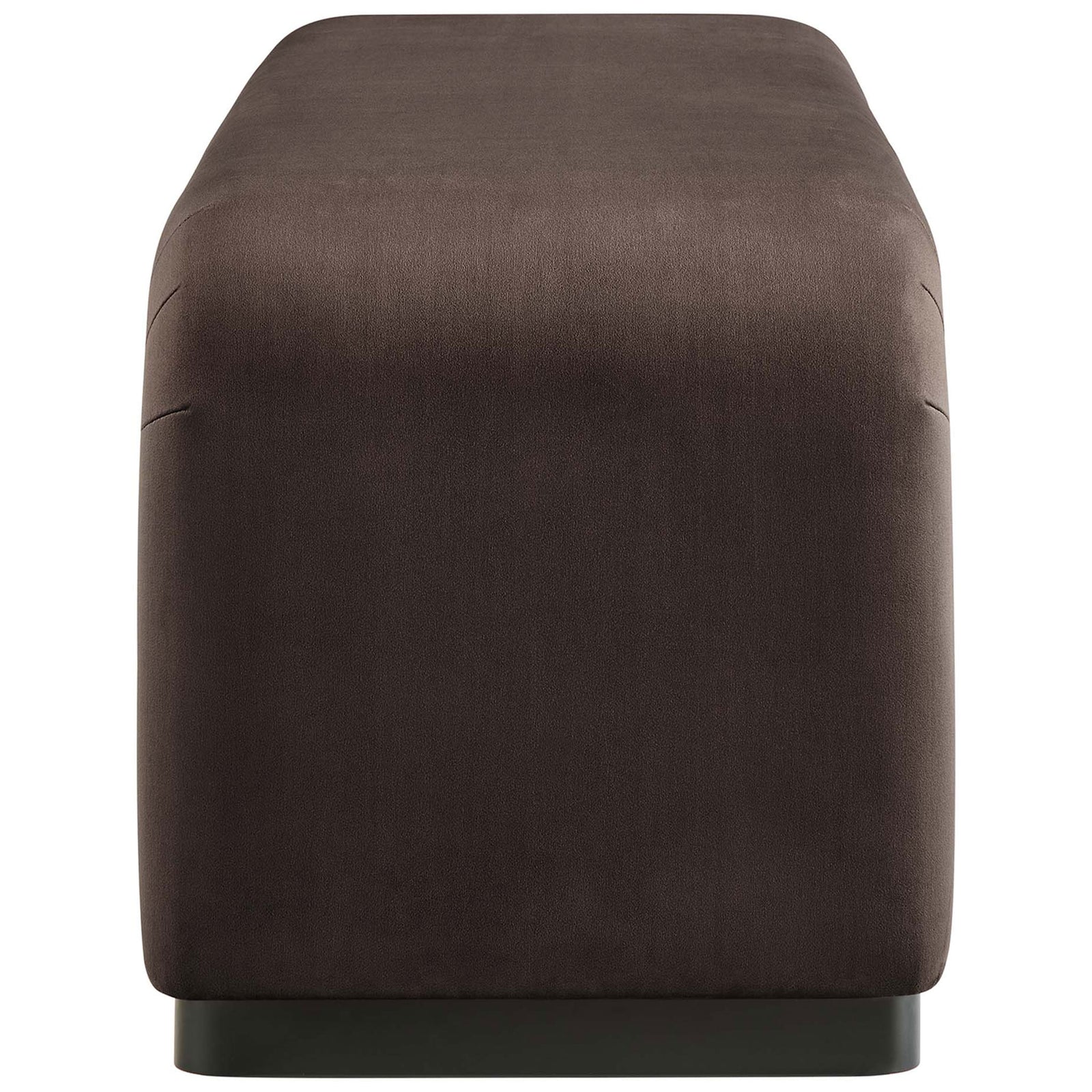 Streamlined profile showcases rounded edges and rich, stain-resistant velvet on a modern bench. || EEI-6734-BLK-CHB || side_studio
