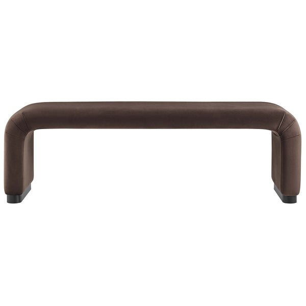 Waterfall silhouette bench in chocolate performance velvet with plush cushioning and sleek base. || EEI-6734-BLK-CHB || front_studio