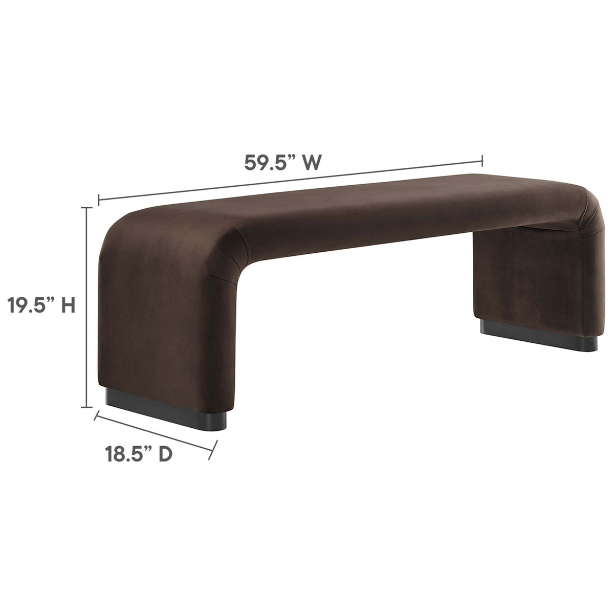 Generous dimensions deliver versatile seating: 59.5 in wide, 18.5 in deep, 19.5 in high. || EEI-6734-BLK-CHB || dimension_studio
