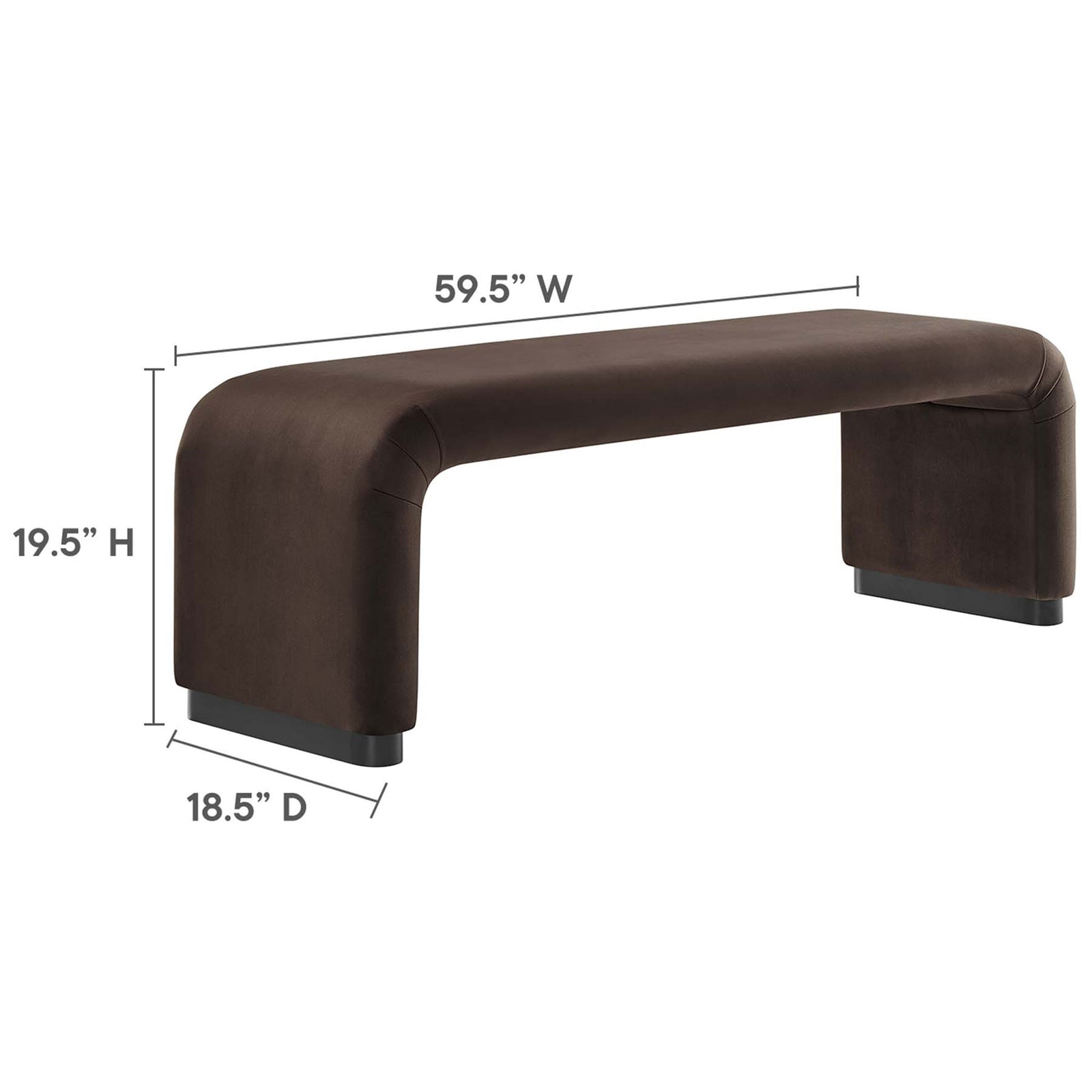 Generous dimensions deliver versatile seating: 59.5 in wide, 18.5 in deep, 19.5 in high. || EEI-6734-BLK-CHB || dimension_studio