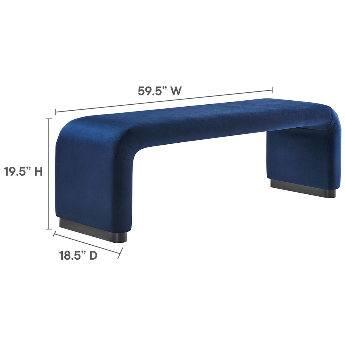 Generous 59.5 inch wide bench with 18.5 inch depth and 19.5 inch height for versatile seating || EEI-6734-BLK-MID || dimension_studio