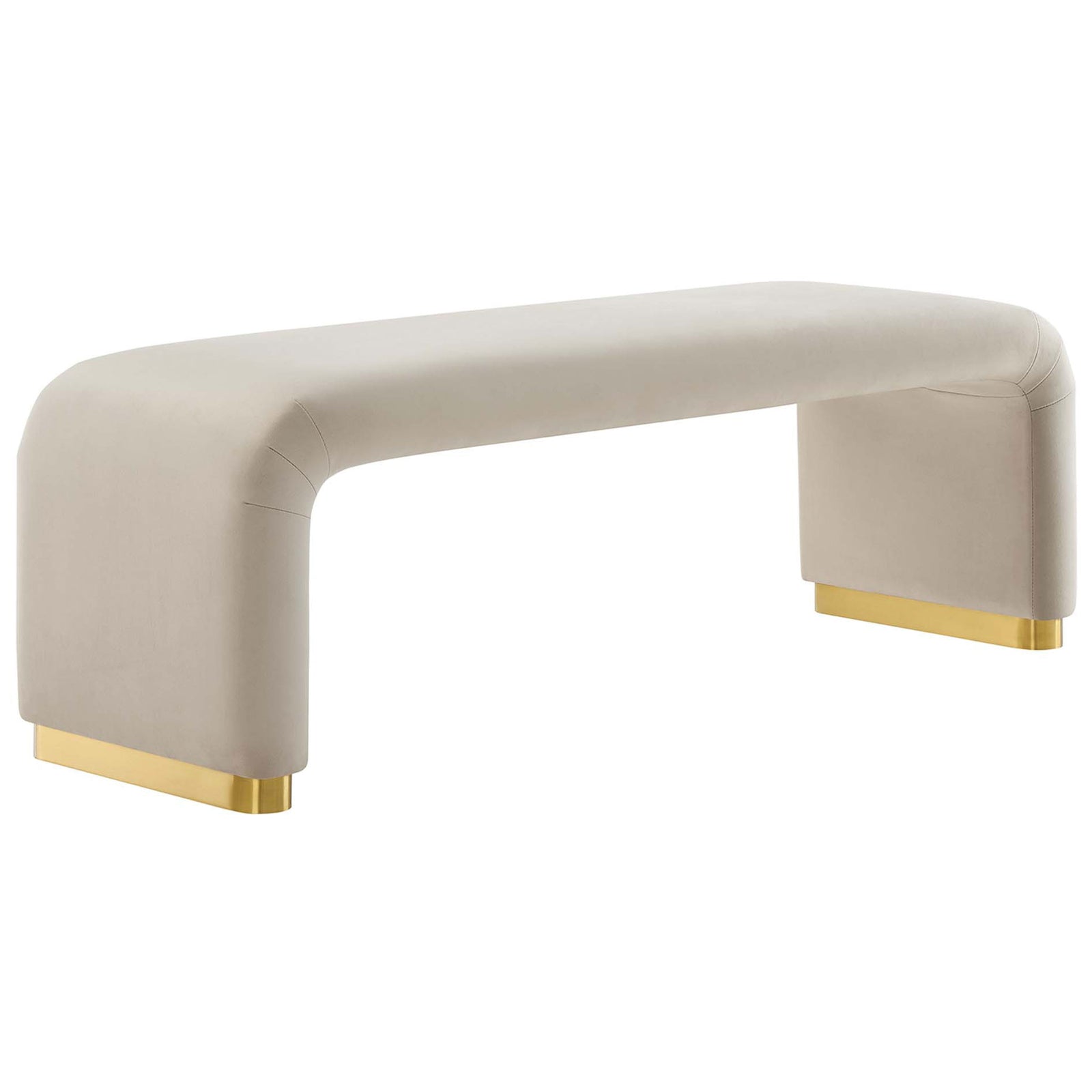 Curved waterfall silhouette in soft almond velvet with gleaming brass bases and smooth, rounded edges || EEI-6734-BRA-ALM || front_angle_studio