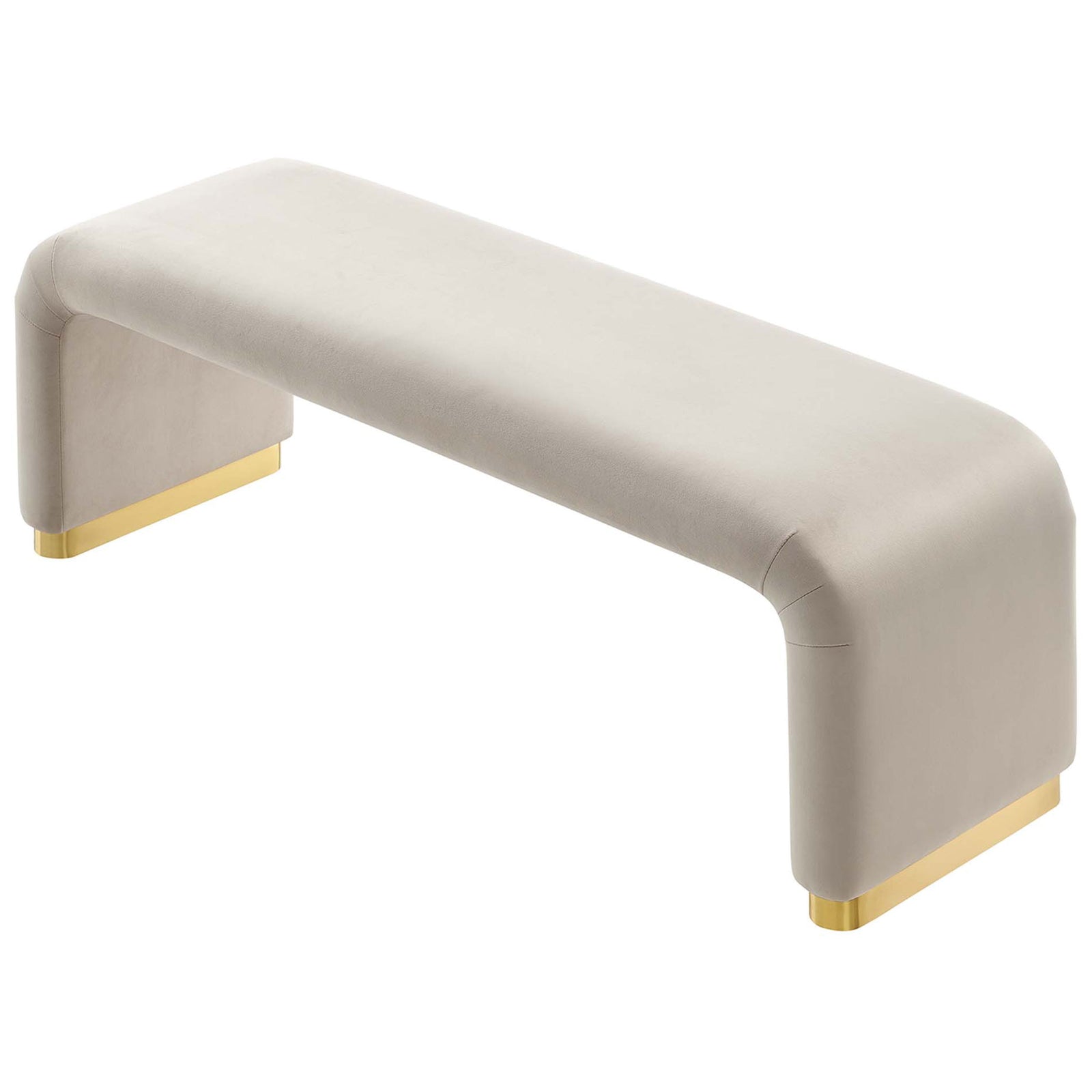 Expansive seat with smooth corners and a seamless waterfall arc atop polished brass base accents || EEI-6734-BRA-ALM || top_angle_studio