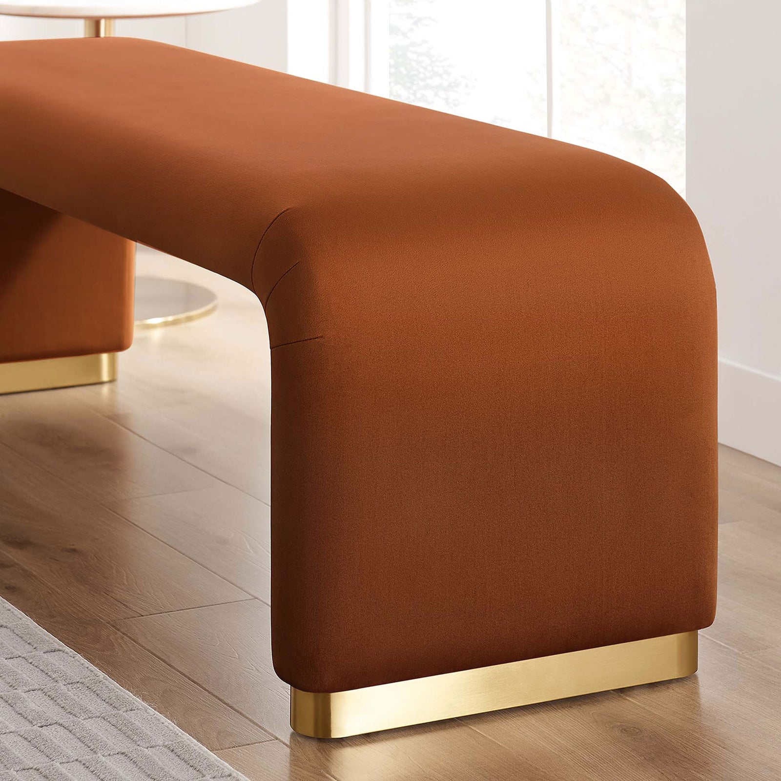 Luxurious rust velvet and brass base add a refined note to the room || EEI-6734-BRA-RUS || detail_room