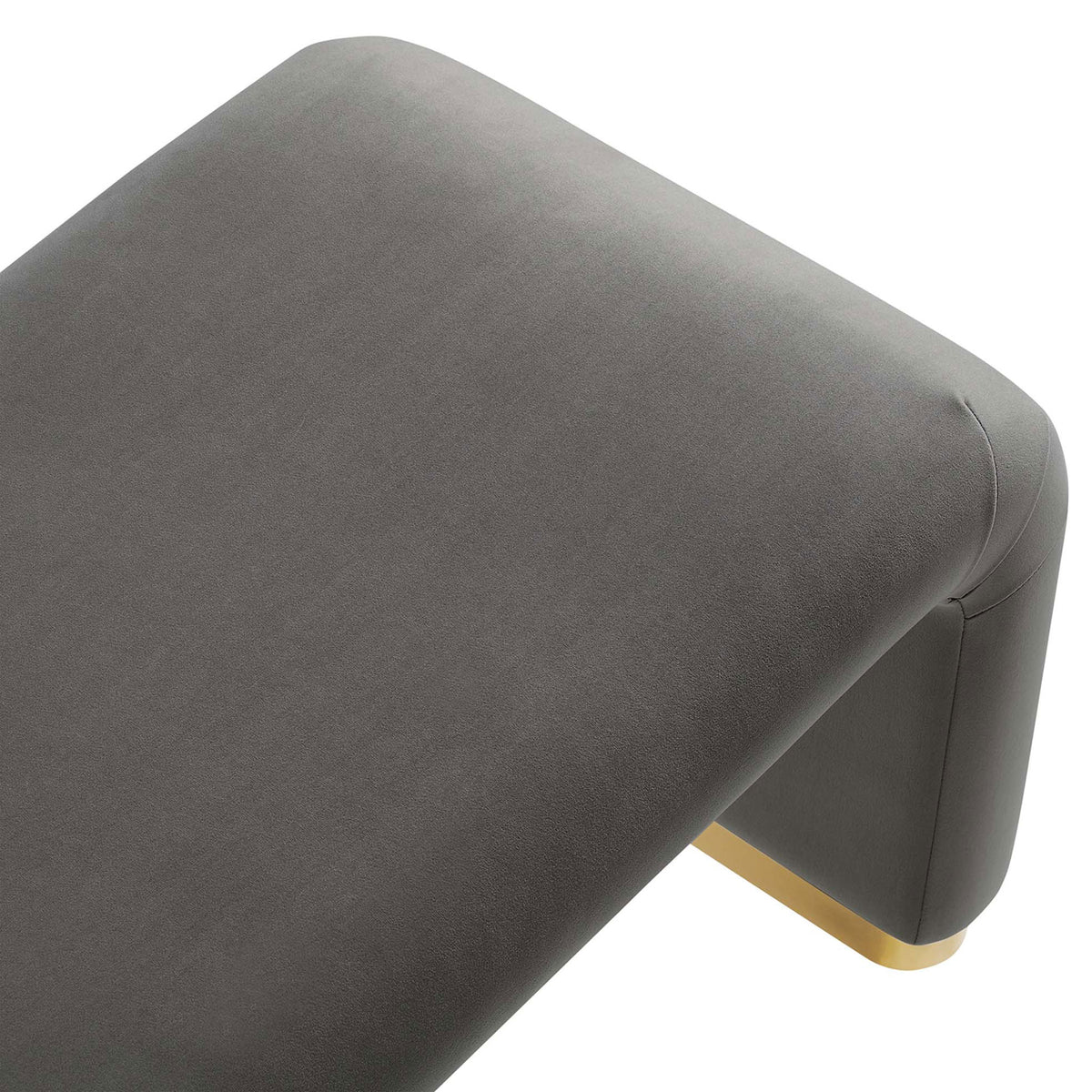 Close-up of stain-resistant performance velvet with tailored stitching and smooth waterfall curve || EEI-6734-BRA-STG || detail_studio