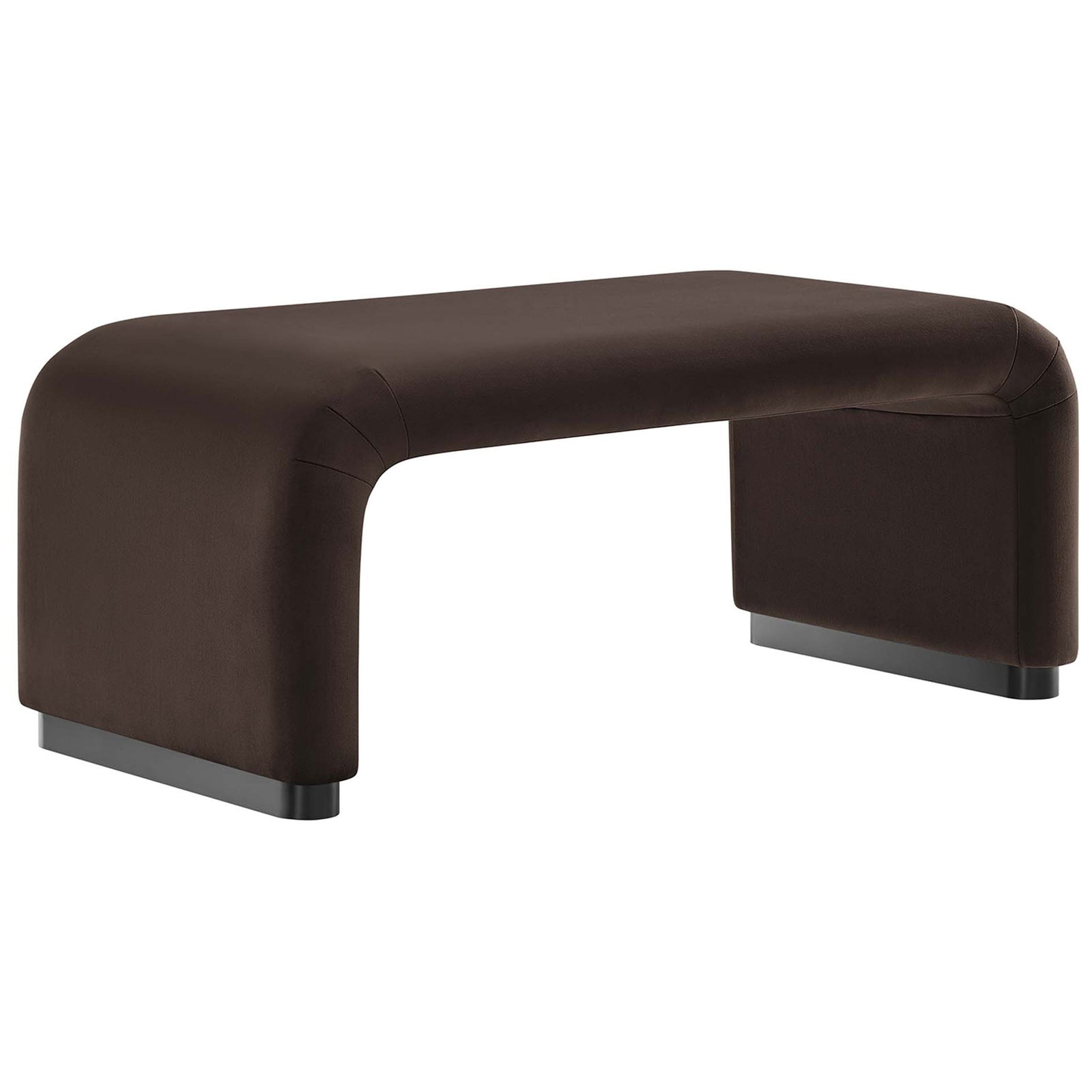 Black chocolate brown performance velvet waterfall ottoman with smooth, softly curved silhouette || EEI-6735-BLK-CHB || front_angle_studio