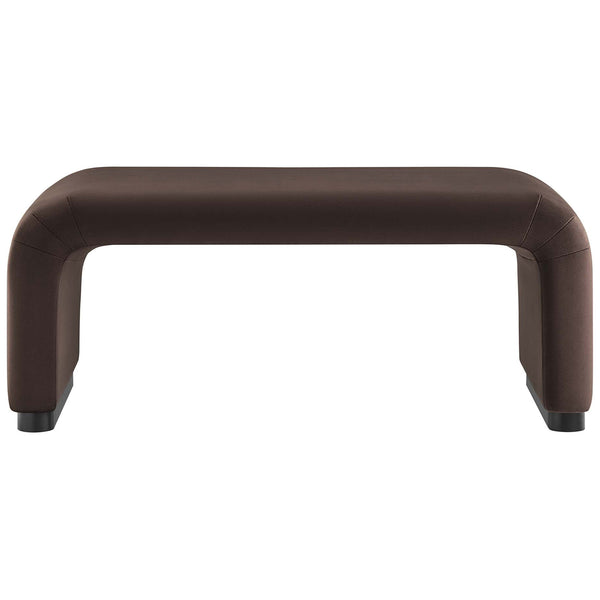 Generously padded chocolate brown performance velvet ottoman for use as seating or a coffee table || EEI-6735-BLK-CHB || front_studio