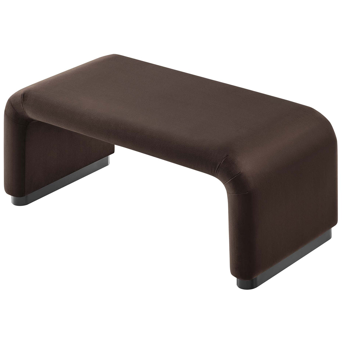 Rectangular waterfall ottoman highlighting the wide cushioned top and smooth performance velvet upholstery || EEI-6735-BLK-CHB || top_angle_studio