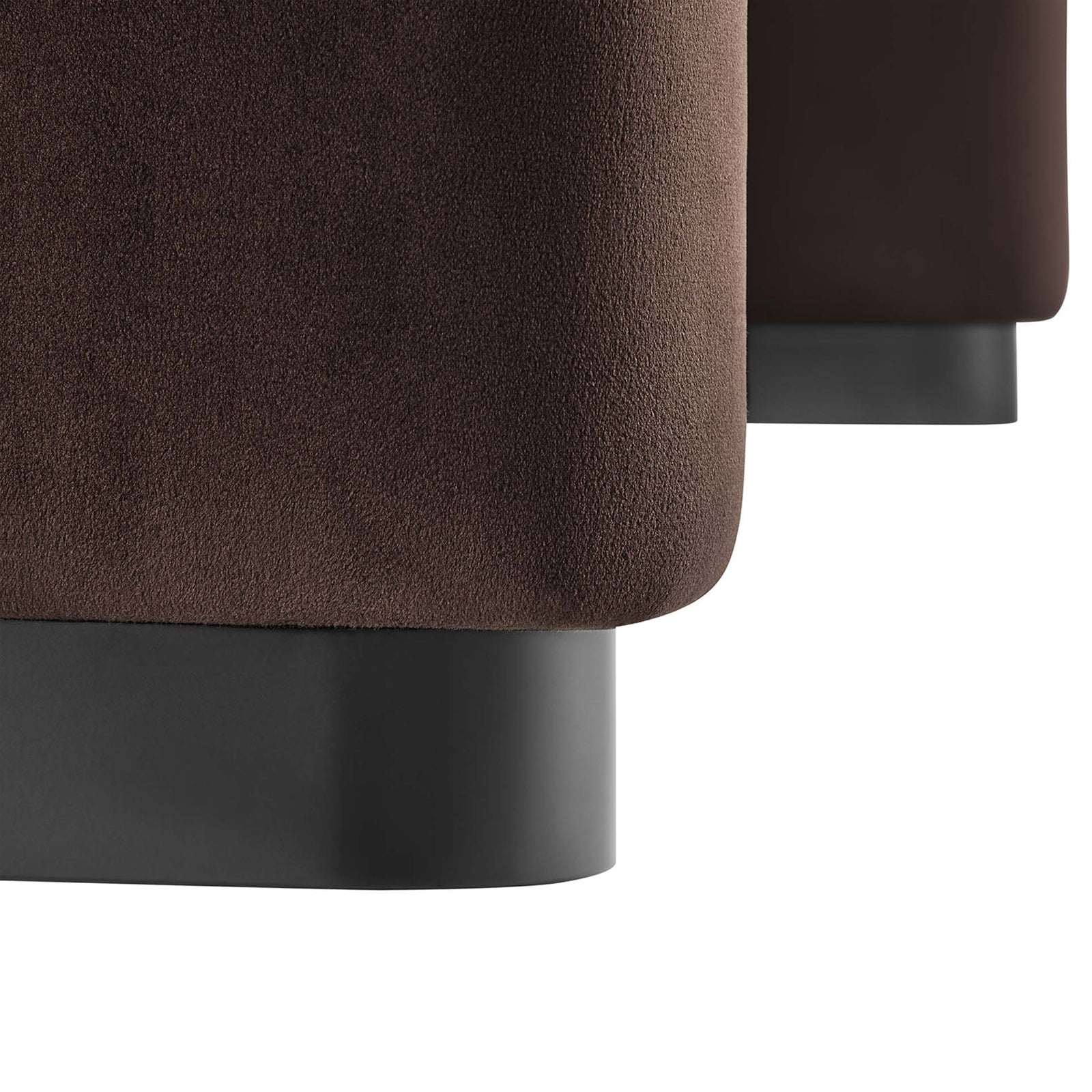Detail of the waterfall ottoman base with sleek black plinth legs and soft velvet texture || EEI-6735-BLK-CHB || leg_studio