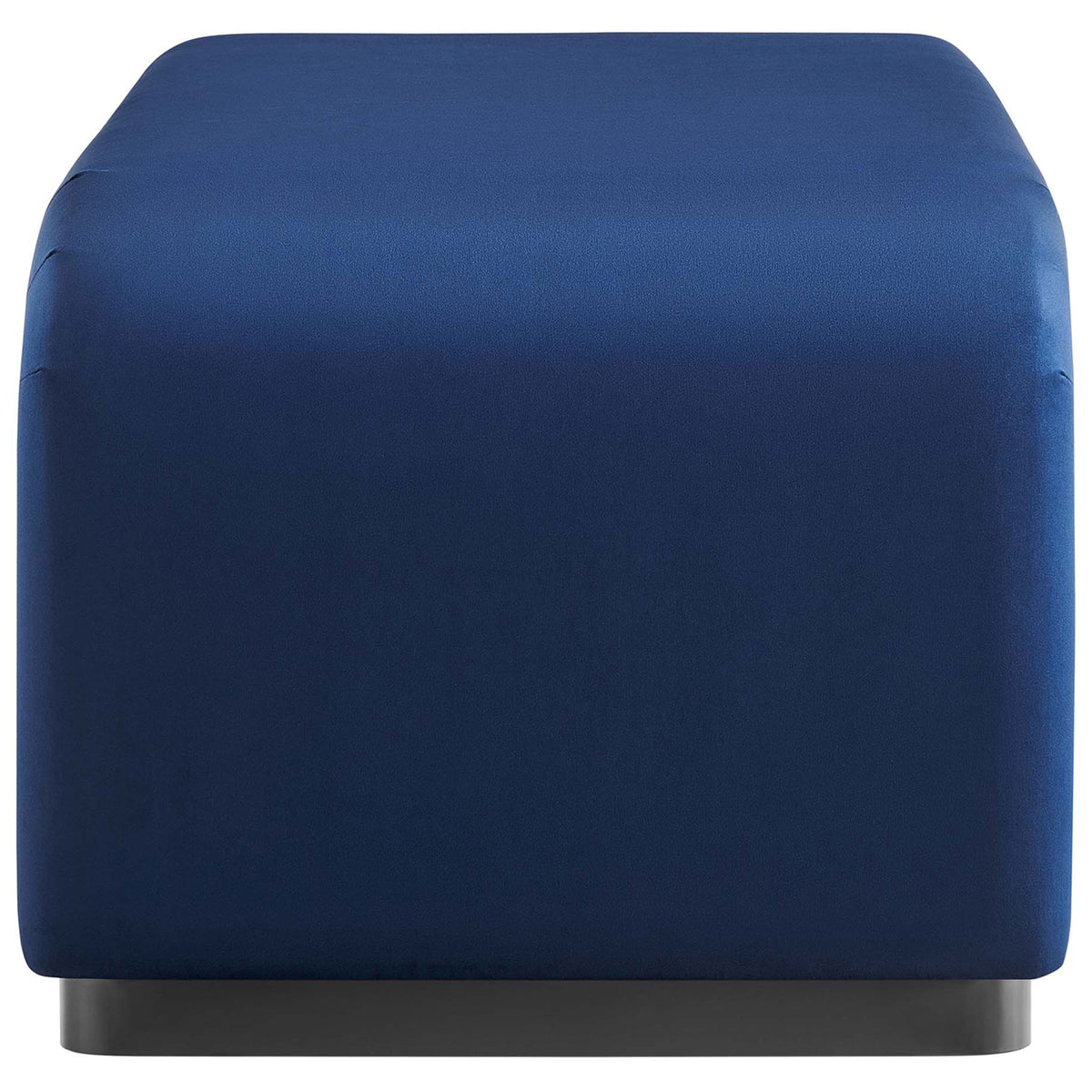 Sleek velvet ottoman end view highlighting the thick cushioned top and waterfall sides || EEI-6735-BLK-MID || side_studio