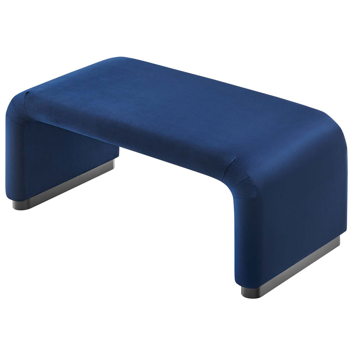 Angled overhead view of the rectangular velvet ottoman showing its smooth tabletop surface || EEI-6735-BLK-MID || top_angle_studio