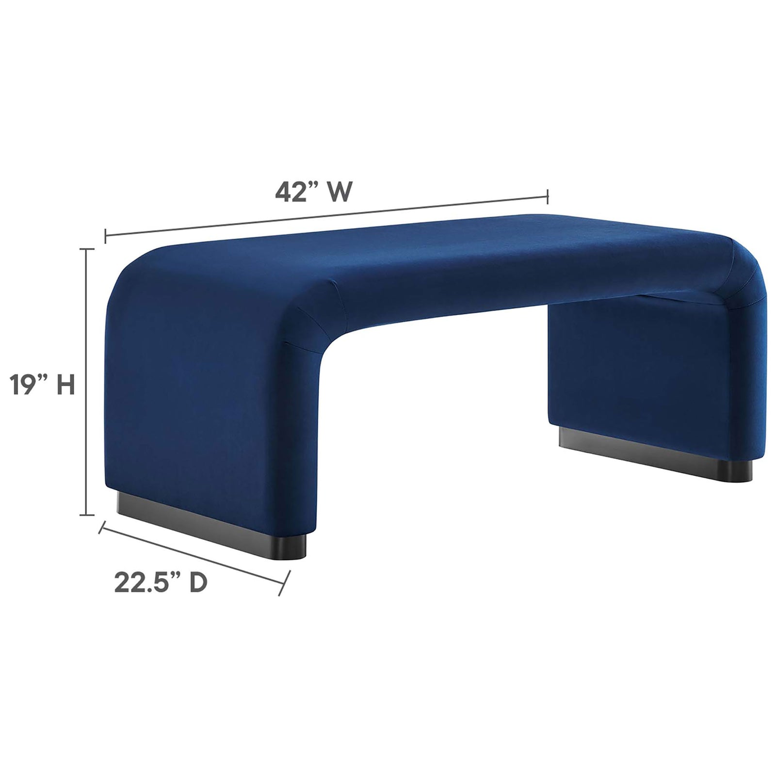 Dimension diagram of the Koda waterfall ottoman with labeled width, depth, and height measurements || EEI-6735-BLK-MID || dimension_studio