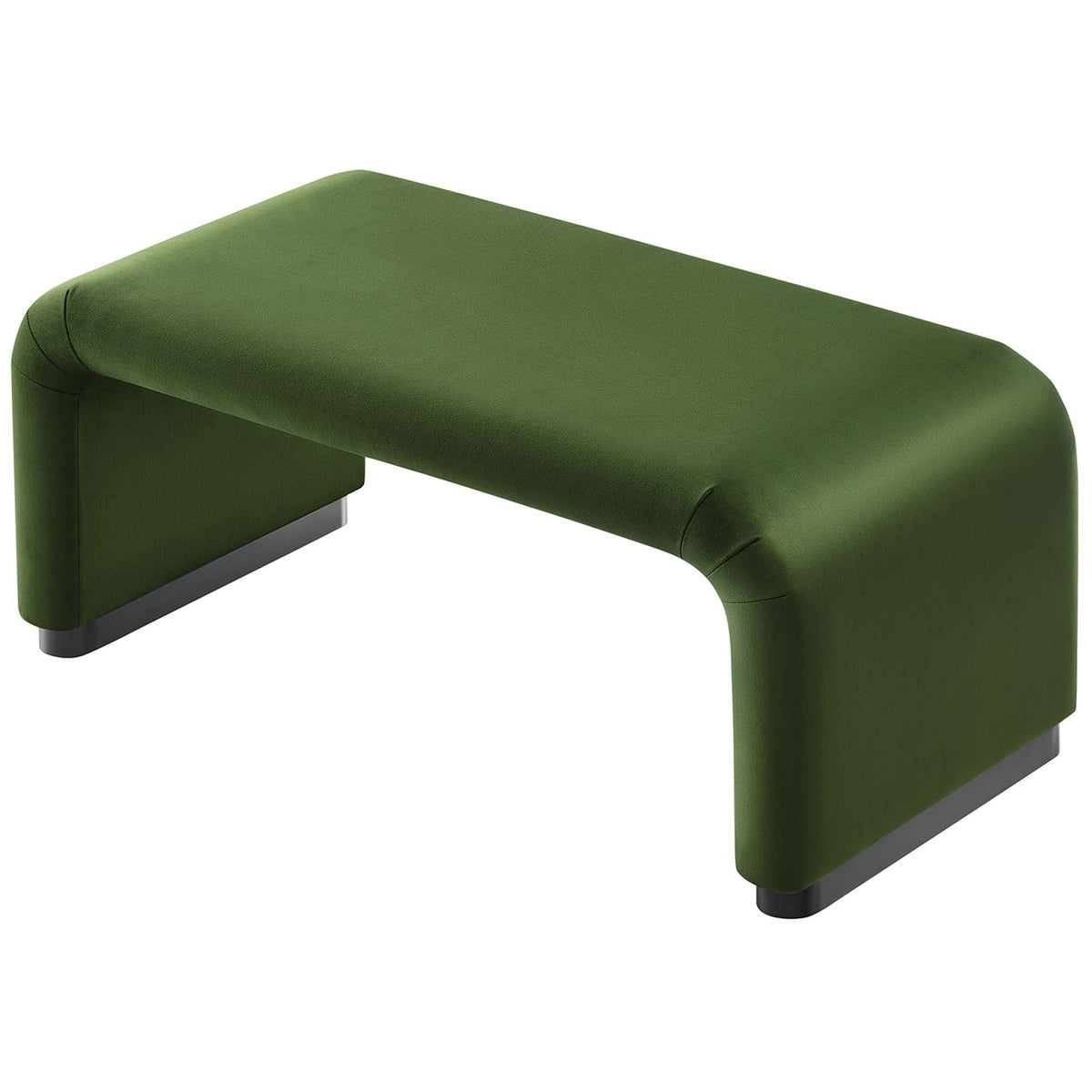 Spacious rectangular ottoman in black moss green velvet with smooth top surface and softly rounded edges || EEI-6735-BLK-MOS || top_angle_studio