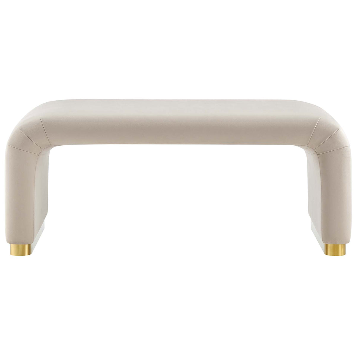 Koda performance velvet waterfall ottoman in soft almond with sleek brass base for modern glam seating || EEI-6735-BRA-ALM || front_studio