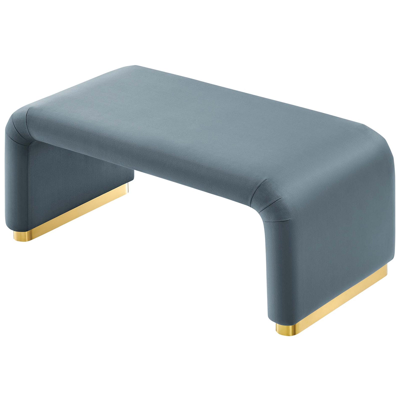 Sculpted bench-style ottoman offers a generous top surface wrapped in soft performance velvet upholstery. || EEI-6735-BRA-CAB || top_angle_studio