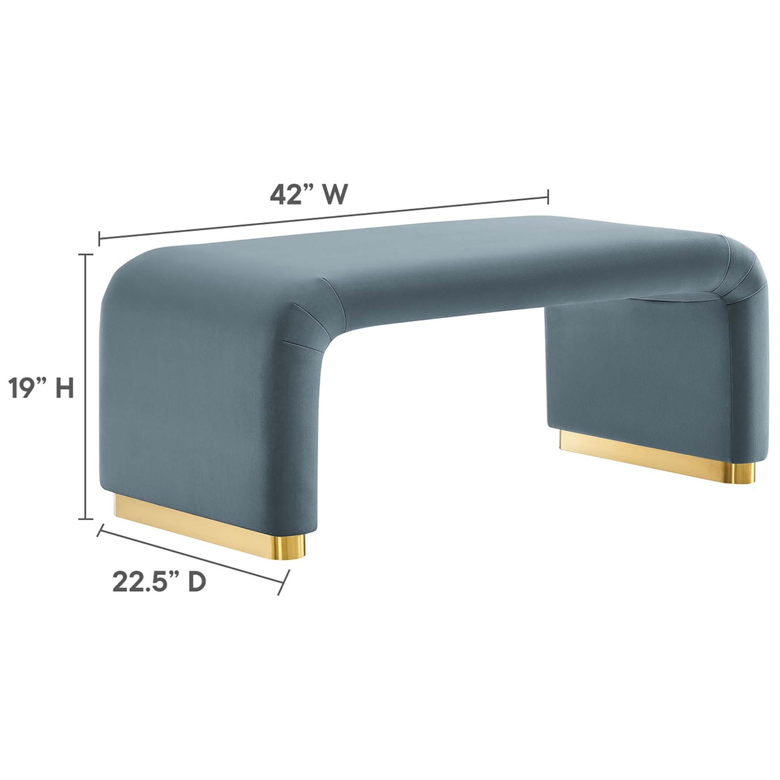 Waterfall ottoman shown with clearly marked width, depth, and height for simple room planning. || EEI-6735-BRA-CAB || dimension_studio