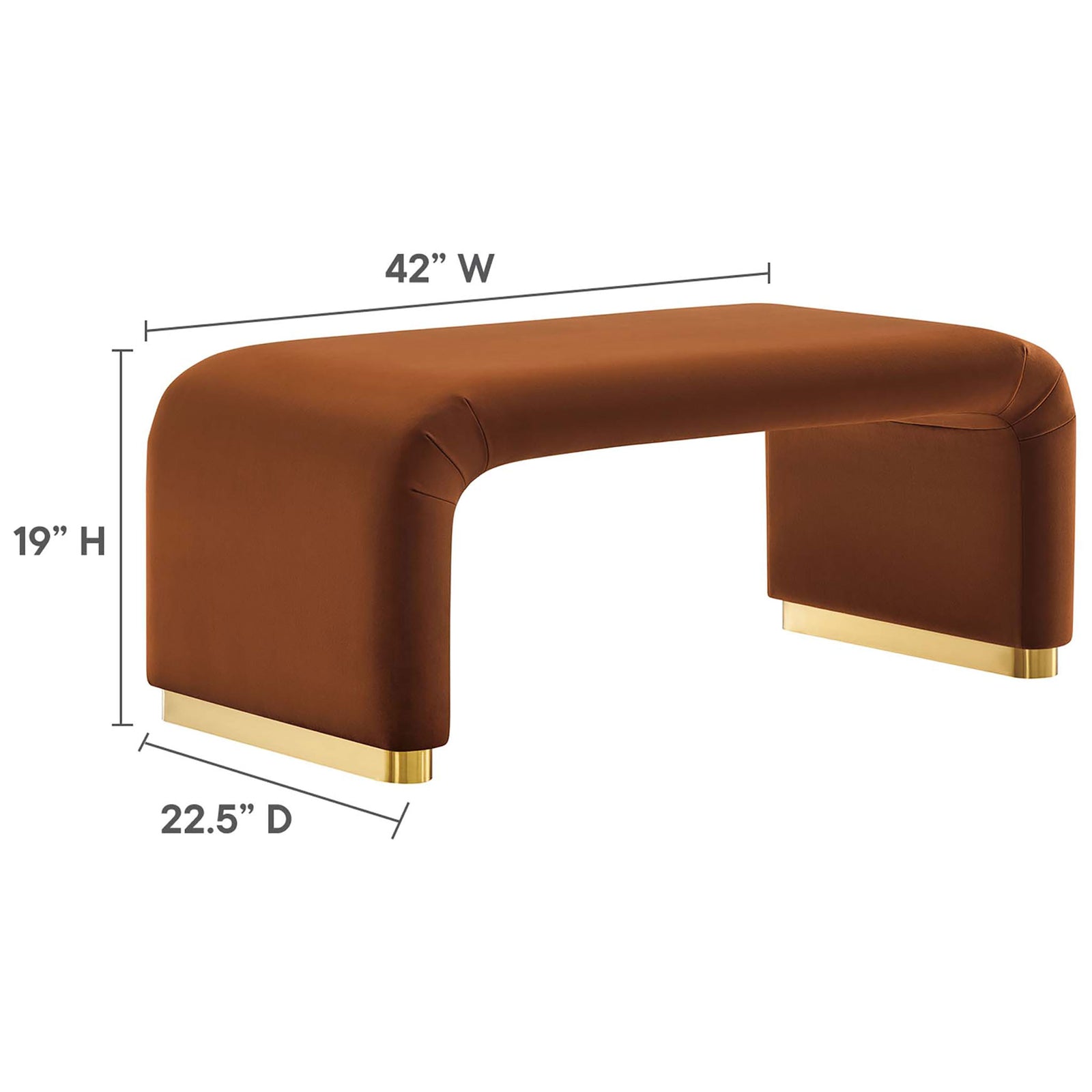 Dimension overview of the brass rust waterfall ottoman detailing its height, width, and depth || EEI-6735-BRA-RUS || dimension_studio