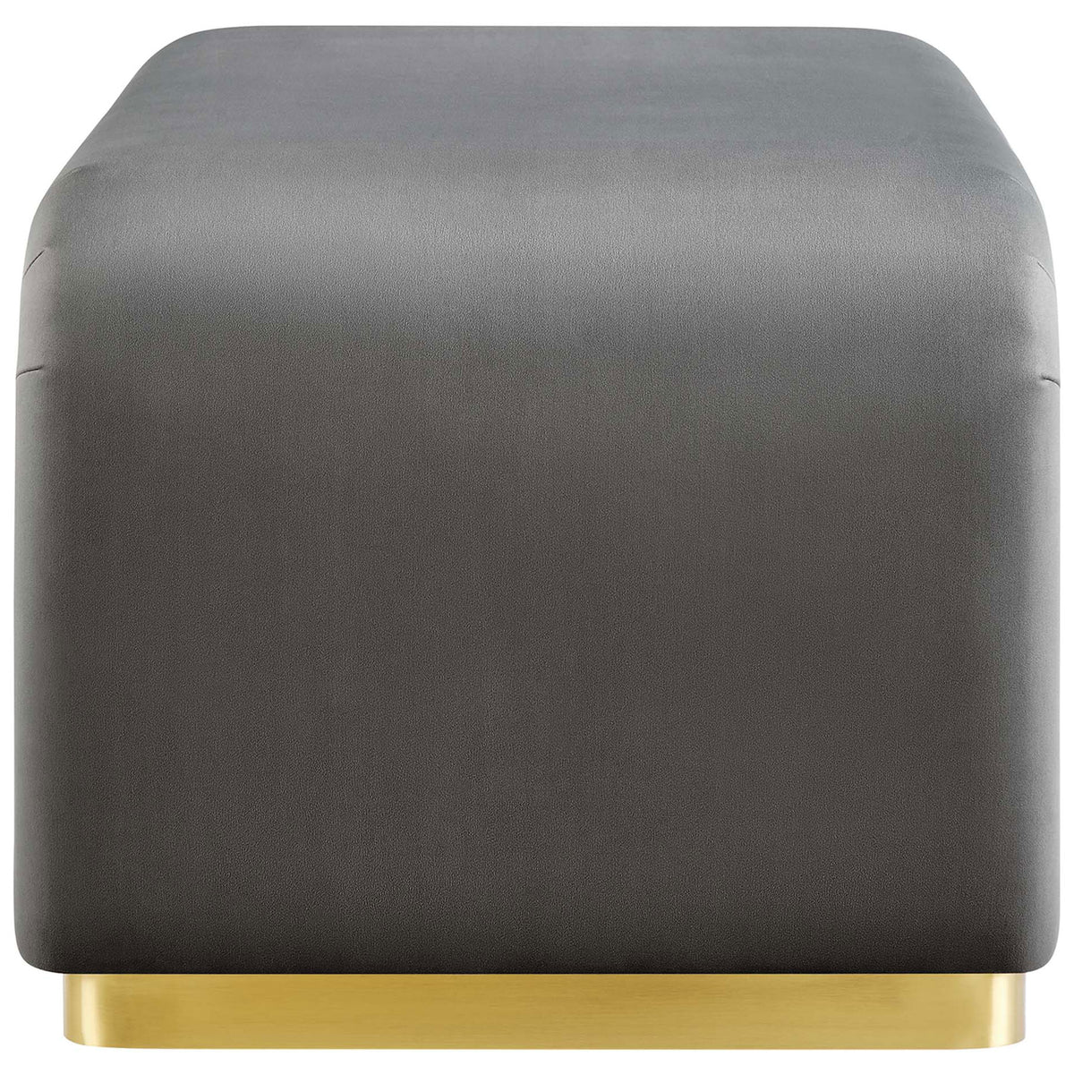 Sleek gray performance velvet ottoman end capped with a bold brass base for a refined contemporary look || EEI-6735-BRA-STG || side_studio