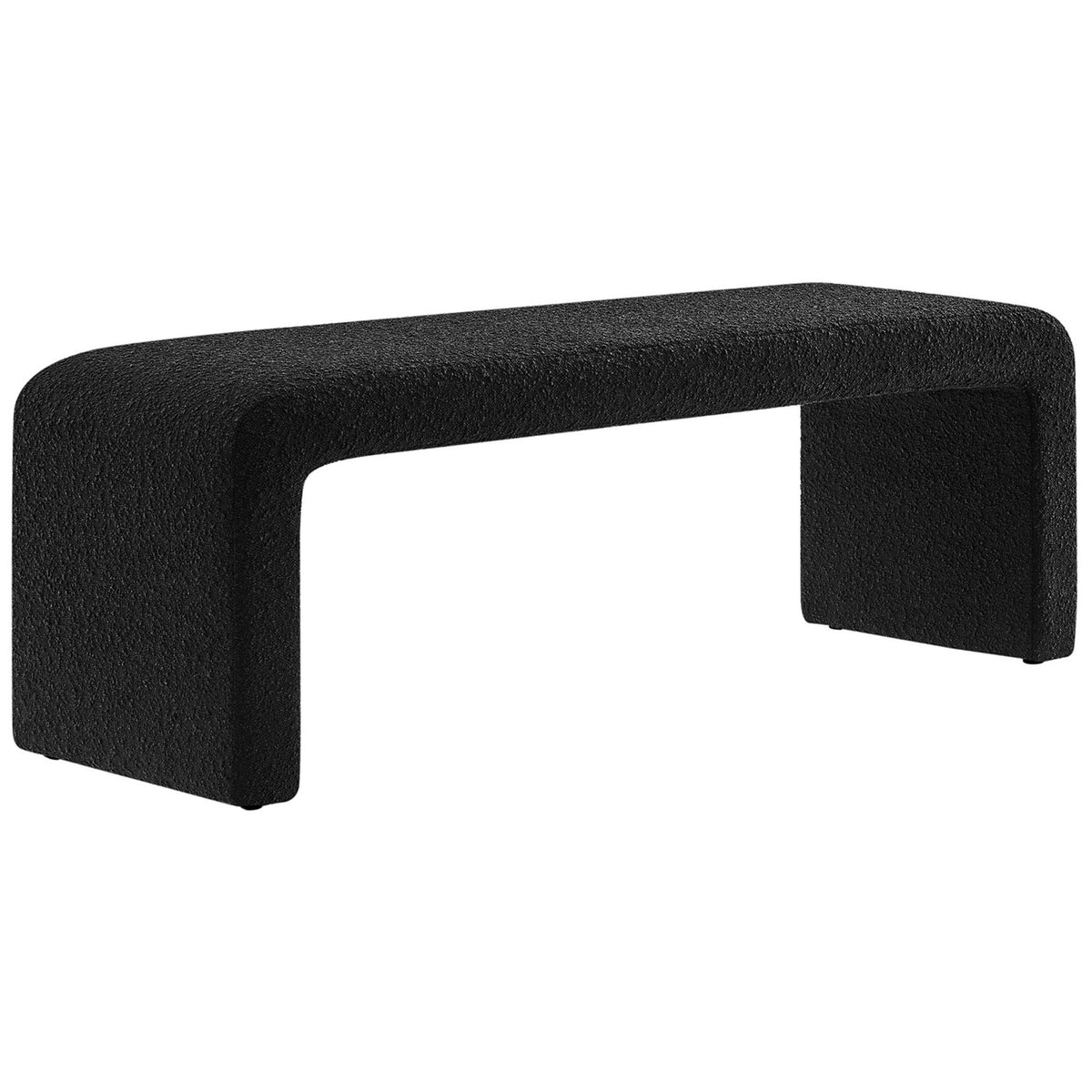 Sculpted waterfall silhouette in textured black boucle adds chic style and extra seating to any room || EEI-6736-BLK || front_angle_studio
