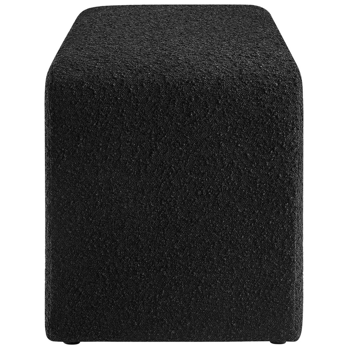 Thick, stable waterfall legs and dense cushioning wrapped in tactile black boucle fabric || EEI-6736-BLK || side_studio