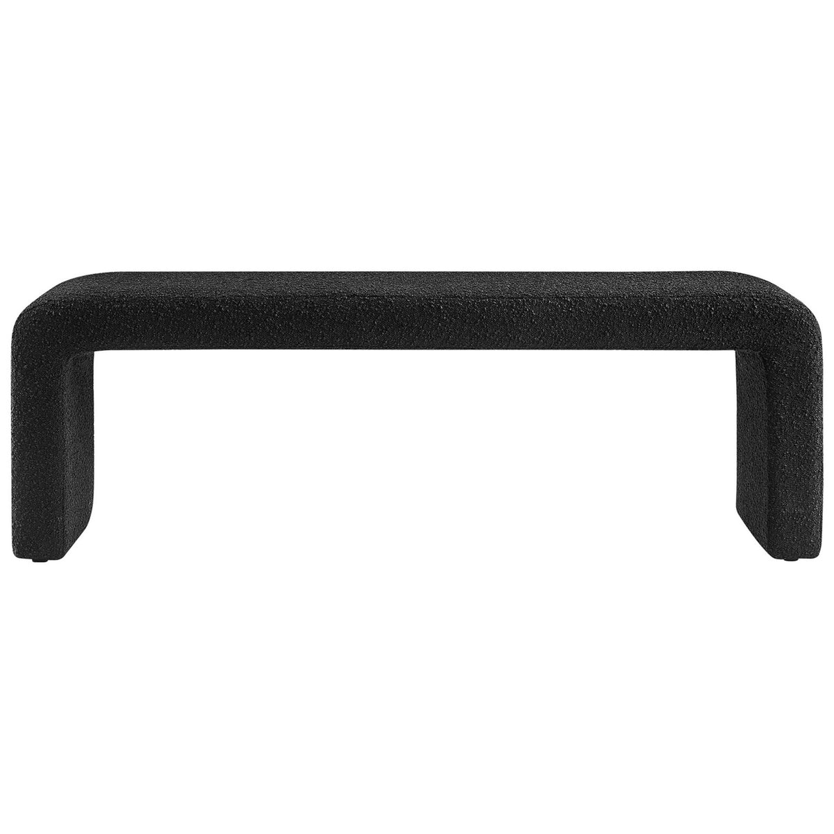 Black boucle waterfall bench with plush foam seat and smooth curved edges for modern versatility || EEI-6736-BLK || front_studio