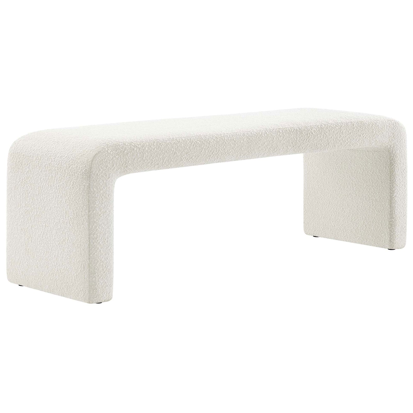 Ivory boucle waterfall bench with soft curves and plush cushioning for modern seating || EEI-6736-IVO || front_angle_studio