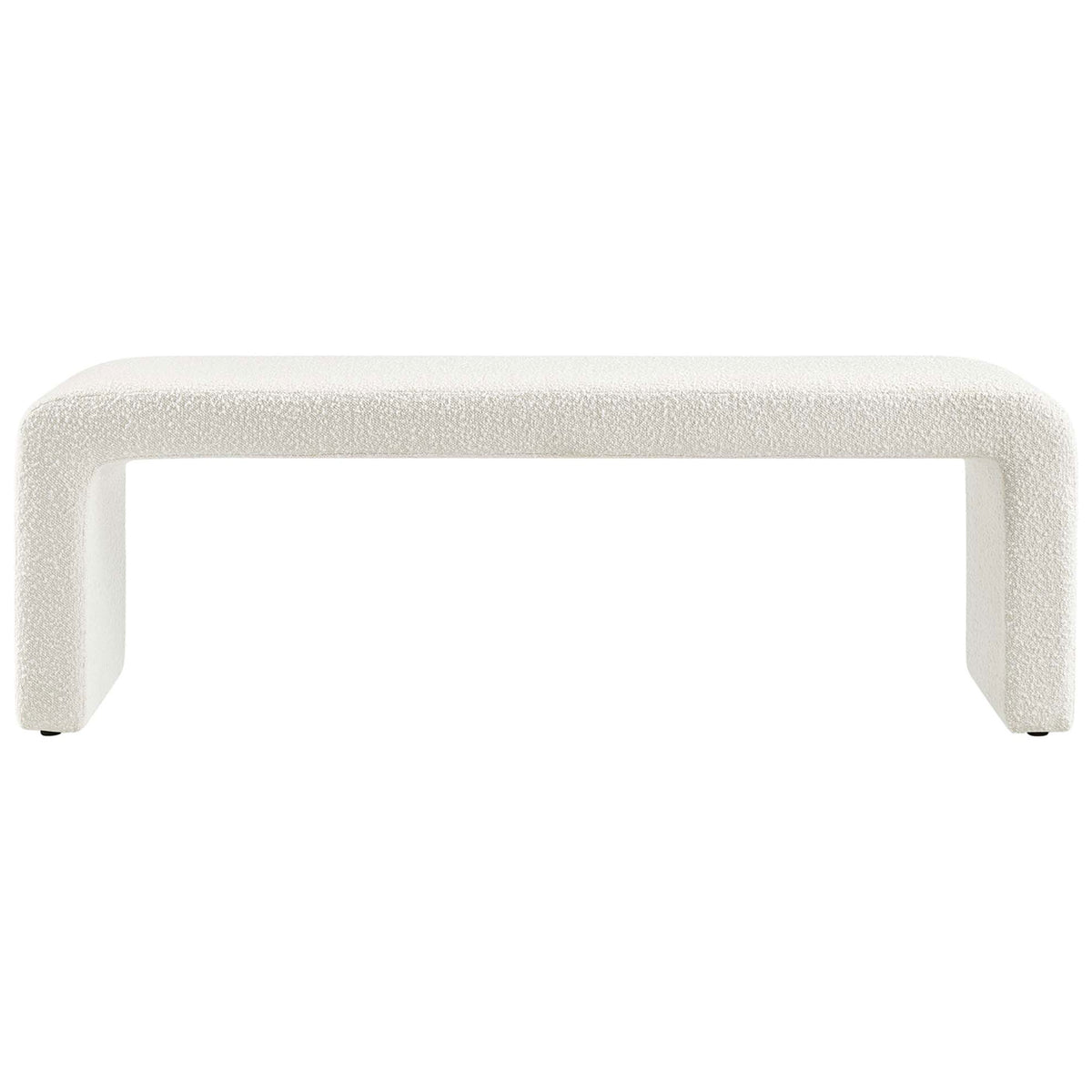 Long ivory upholstered bench with seamless arch legs and dense foam comfort || EEI-6736-IVO || front_studio