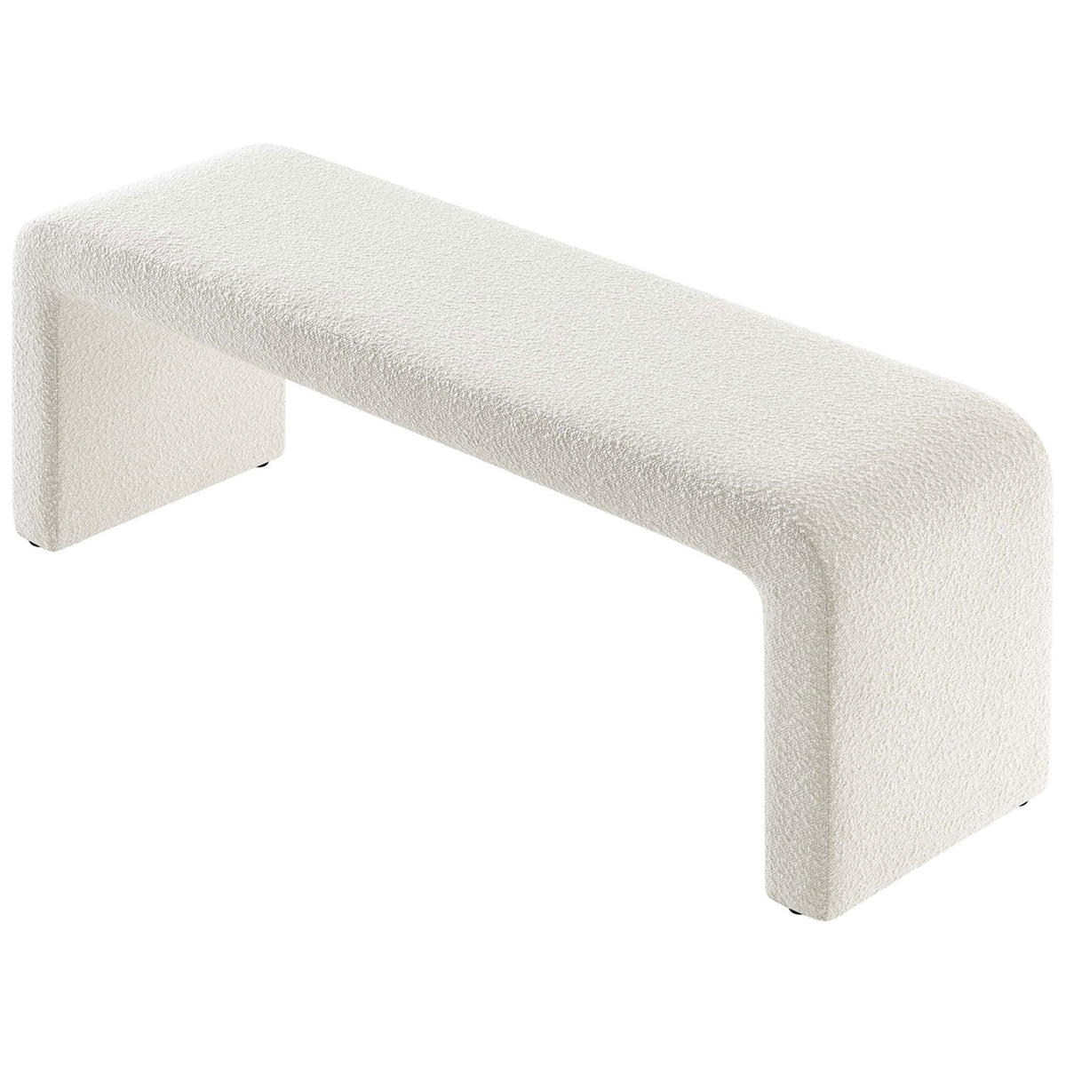 Generous seat in nubby boucle showcases the sleek waterfall silhouette and smooth rounded edges || EEI-6736-IVO || top_angle_studio