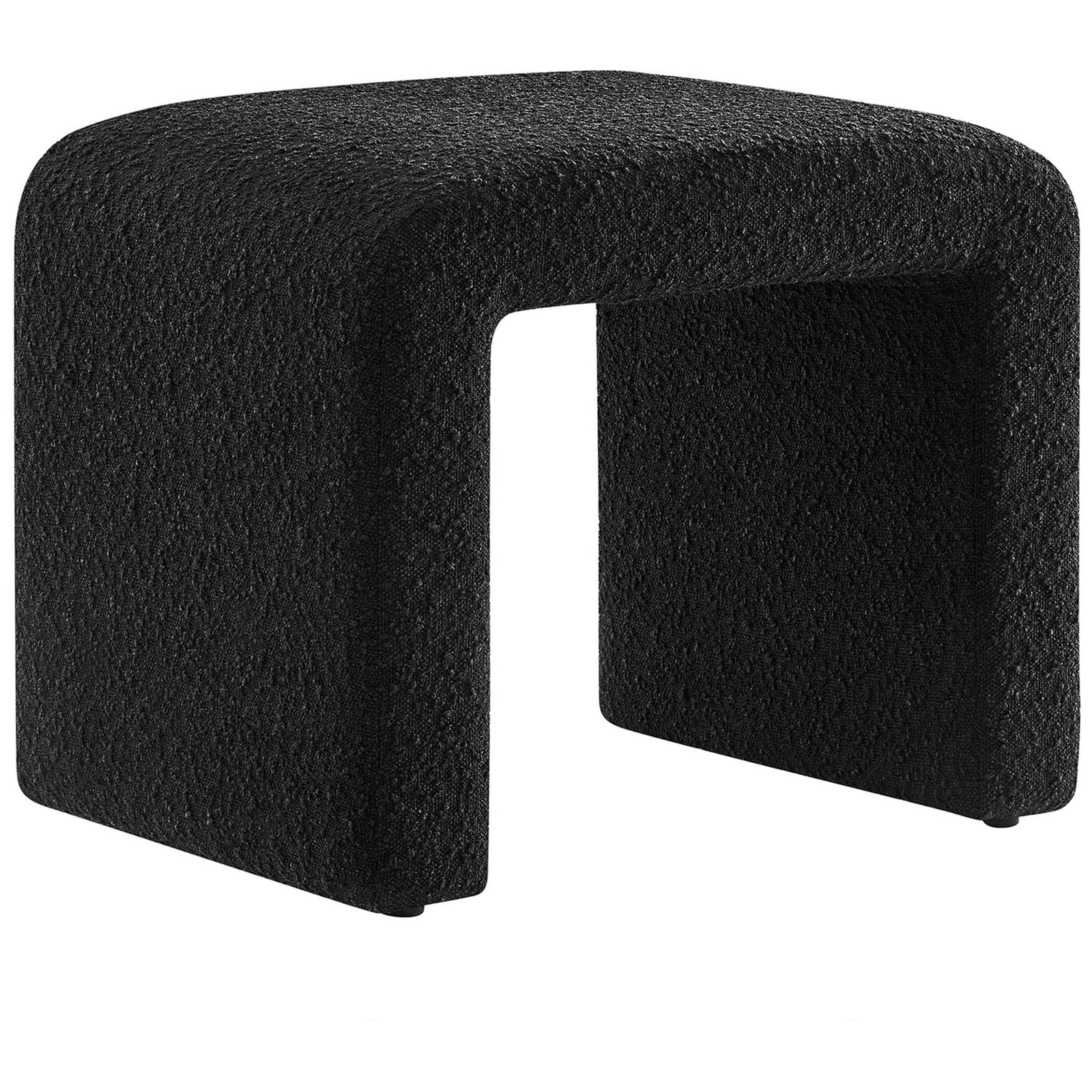 Contoured waterfall stool in textured black boucle for a bold, tactile accent || EEI-6737-BLK || front_angle_studio