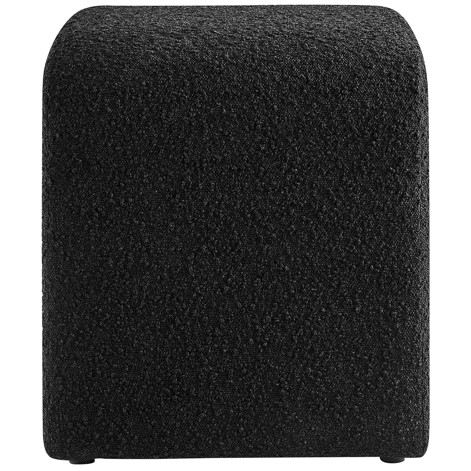 Rounded edge side profile highlights the thick cushion and tightly woven boucle texture || EEI-6737-BLK || side_studio