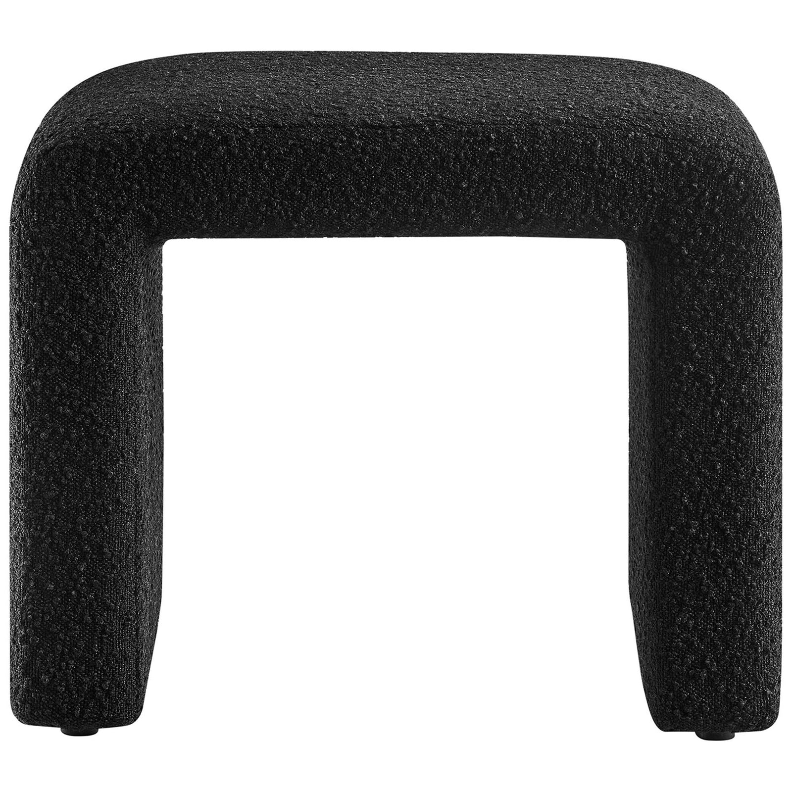 Sculpted black boucle stool with a smooth waterfall silhouette and plush, inviting profile || EEI-6737-BLK || front_studio