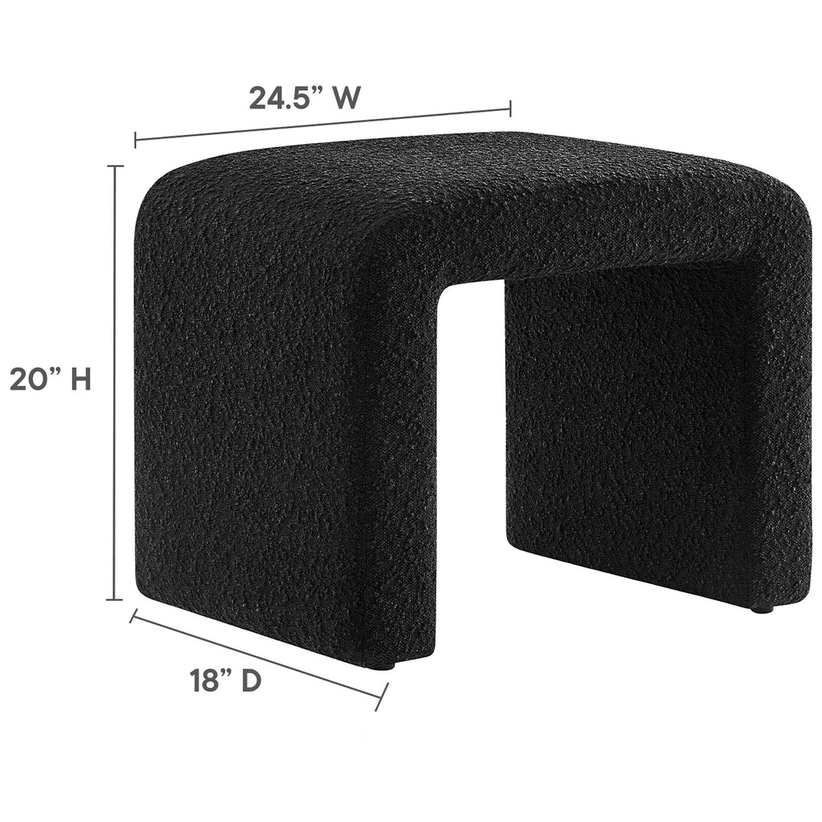 Compact waterfall stool sized for everyday versatility at 24.5 inches wide by 20 inches high || EEI-6737-BLK || dimension_studio