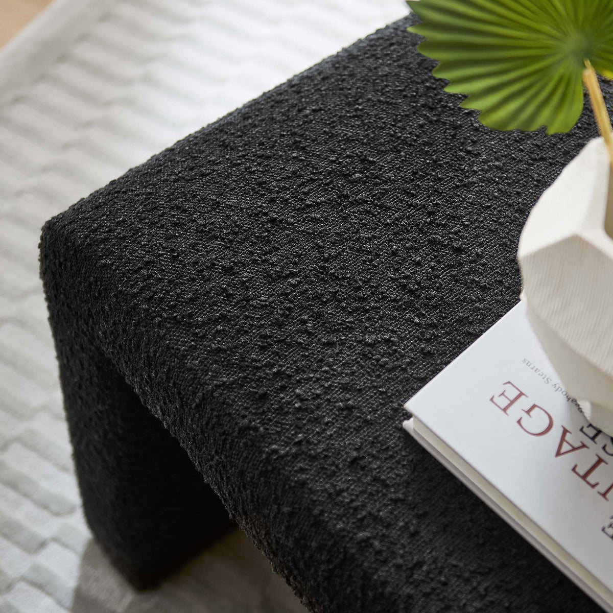 Richly textured black boucle surface elevates decor with a tactile, modern touch || EEI-6737-BLK || detail_room