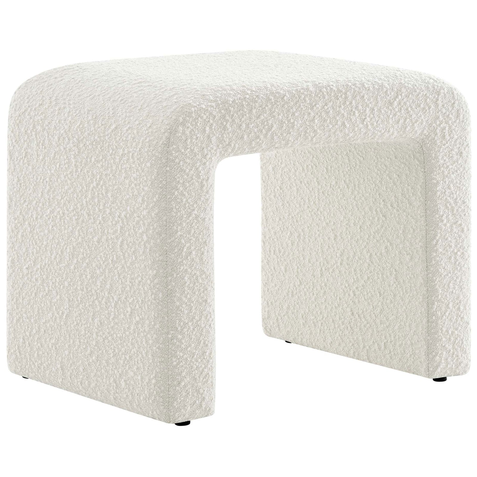 Textured ivory boucle stool showcasing the modern waterfall design and clean, minimalist profile || EEI-6737-IVO || front_angle_studio