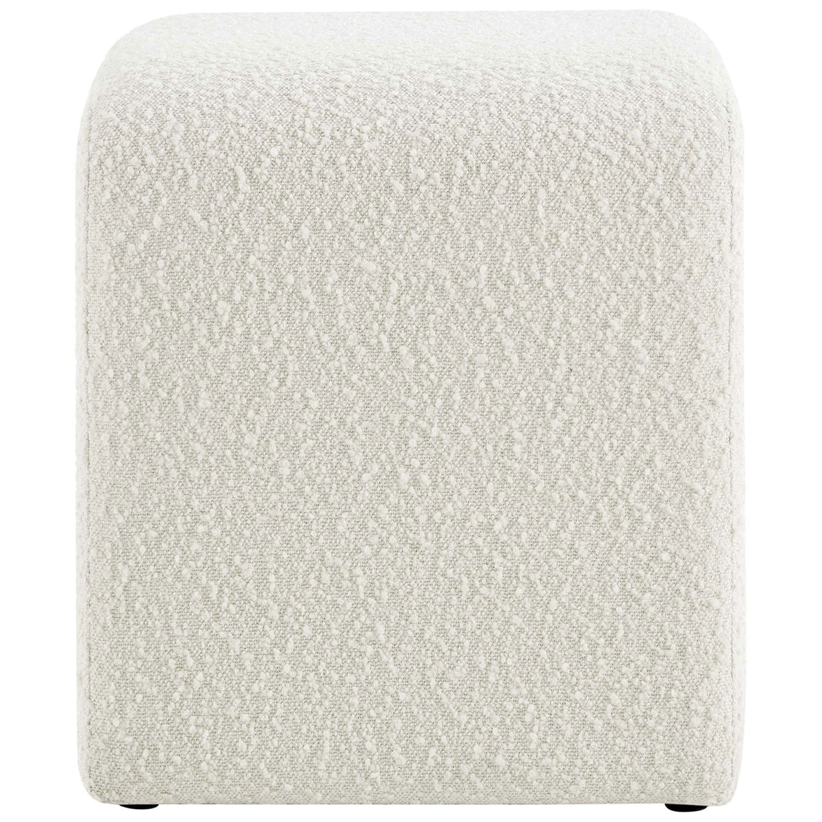 Streamlined profile highlights the thick, cushioned top and rounded corners in ivory boucle || EEI-6737-IVO || side_studio