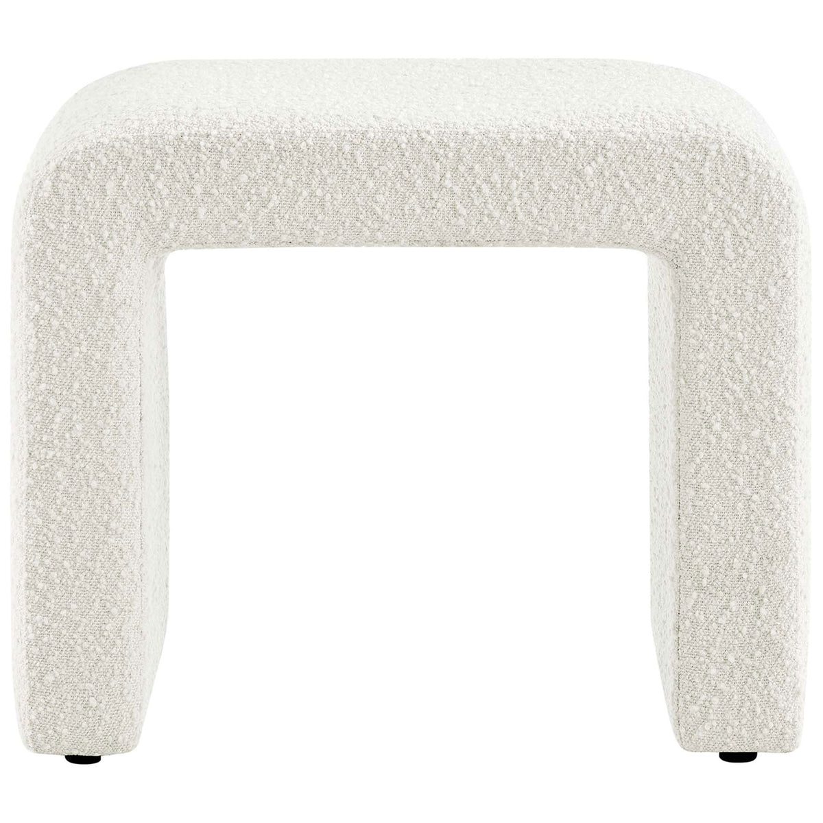 Ivory boucle waterfall stool with softly rounded edges and sculptural U-shaped silhouette || EEI-6737-IVO || front_studio