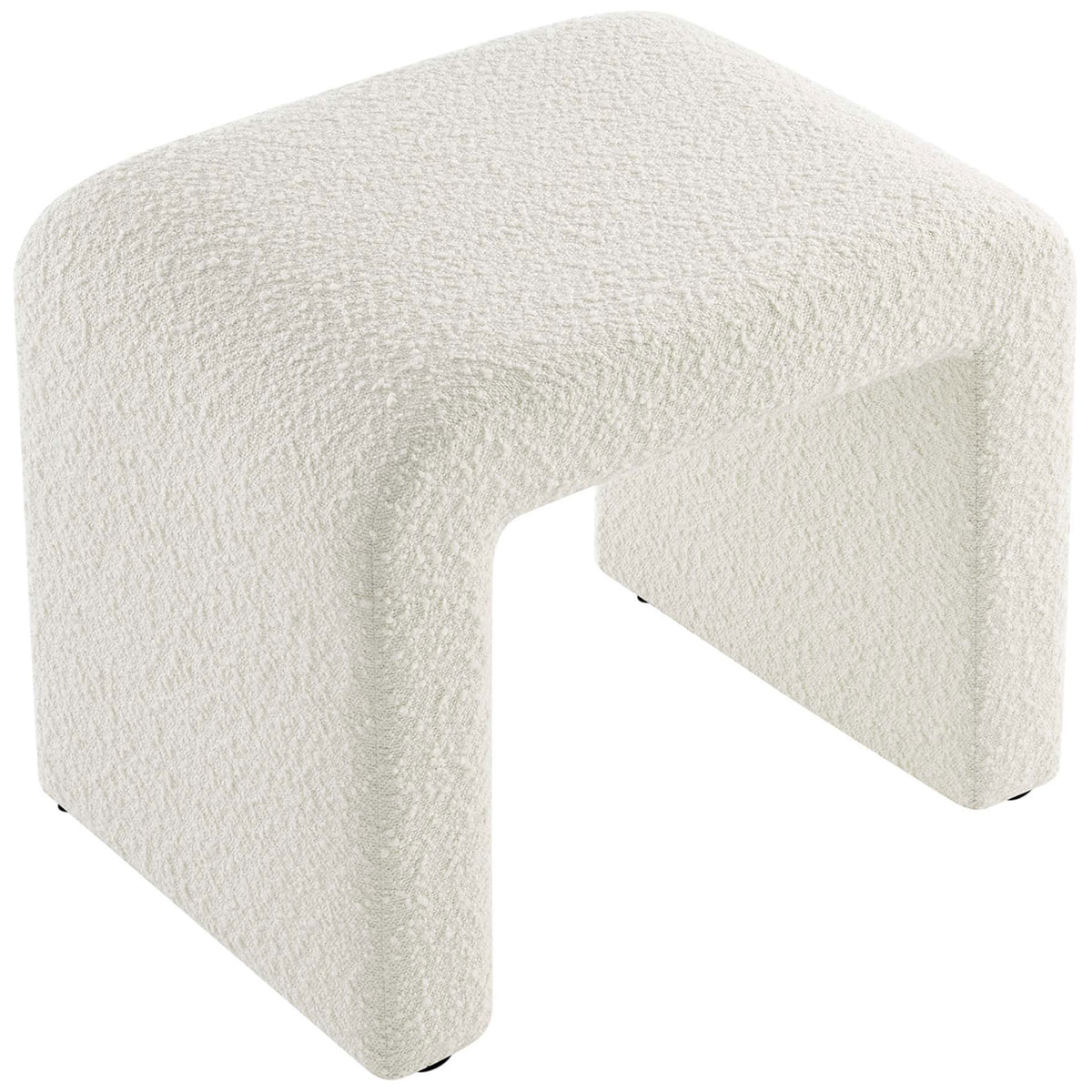 Thick, softly curved top and smooth arches wrapped in cozy ivory boucle fabric || EEI-6737-IVO || top_angle_studio