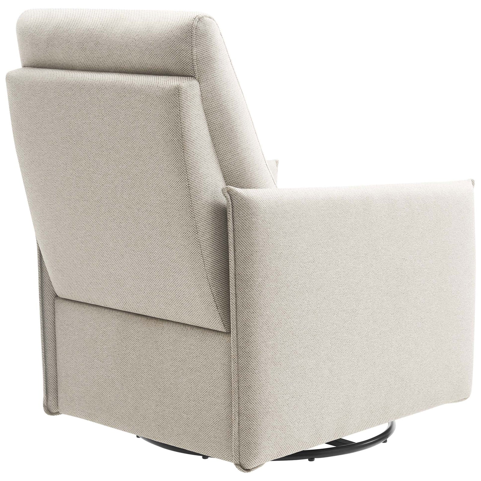 Contoured lounge silhouette with horizontal channeling and neatly tailored seams in soft, neutral oatmeal fabric || EEI-6738-OAT || back_angle_studio