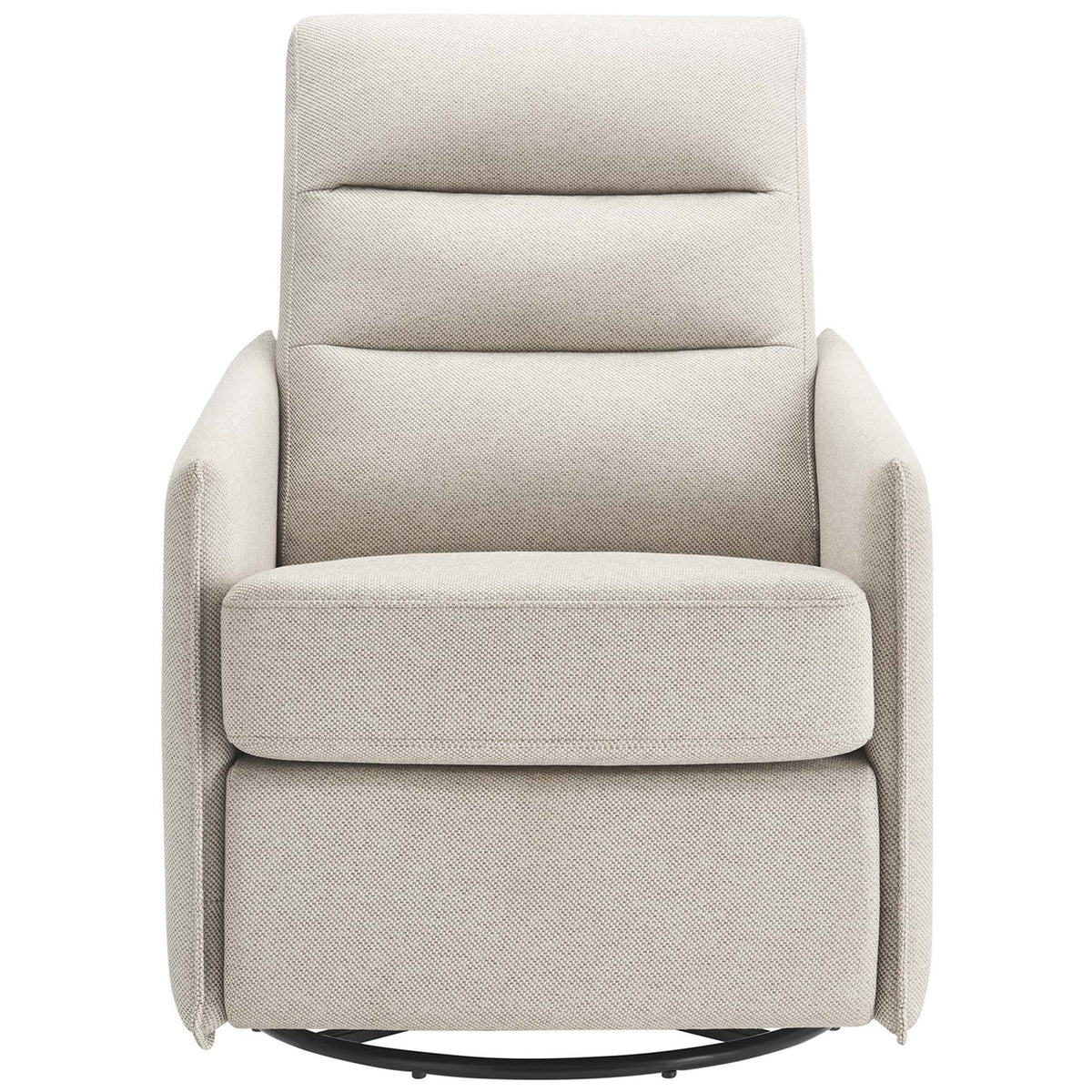 Plush lounge chair with channel-tufted back, generous seat cushion, and slim arms in oatmeal fabric || EEI-6738-OAT || front_studio