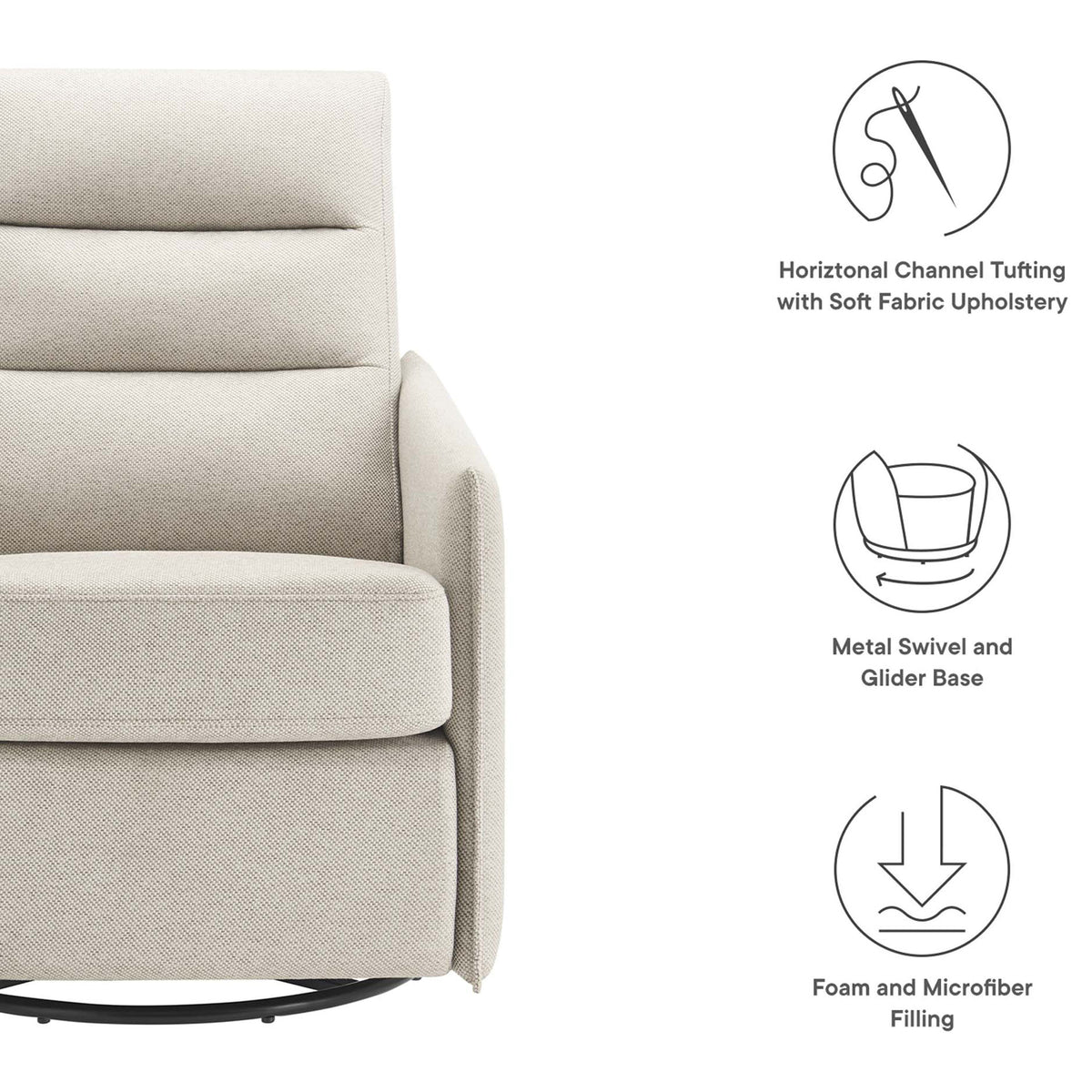 Comfort-forward details include channel tufting, smooth swivel glide, and plush foam and microfiber cushioning || EEI-6738-OAT || callout_studio
