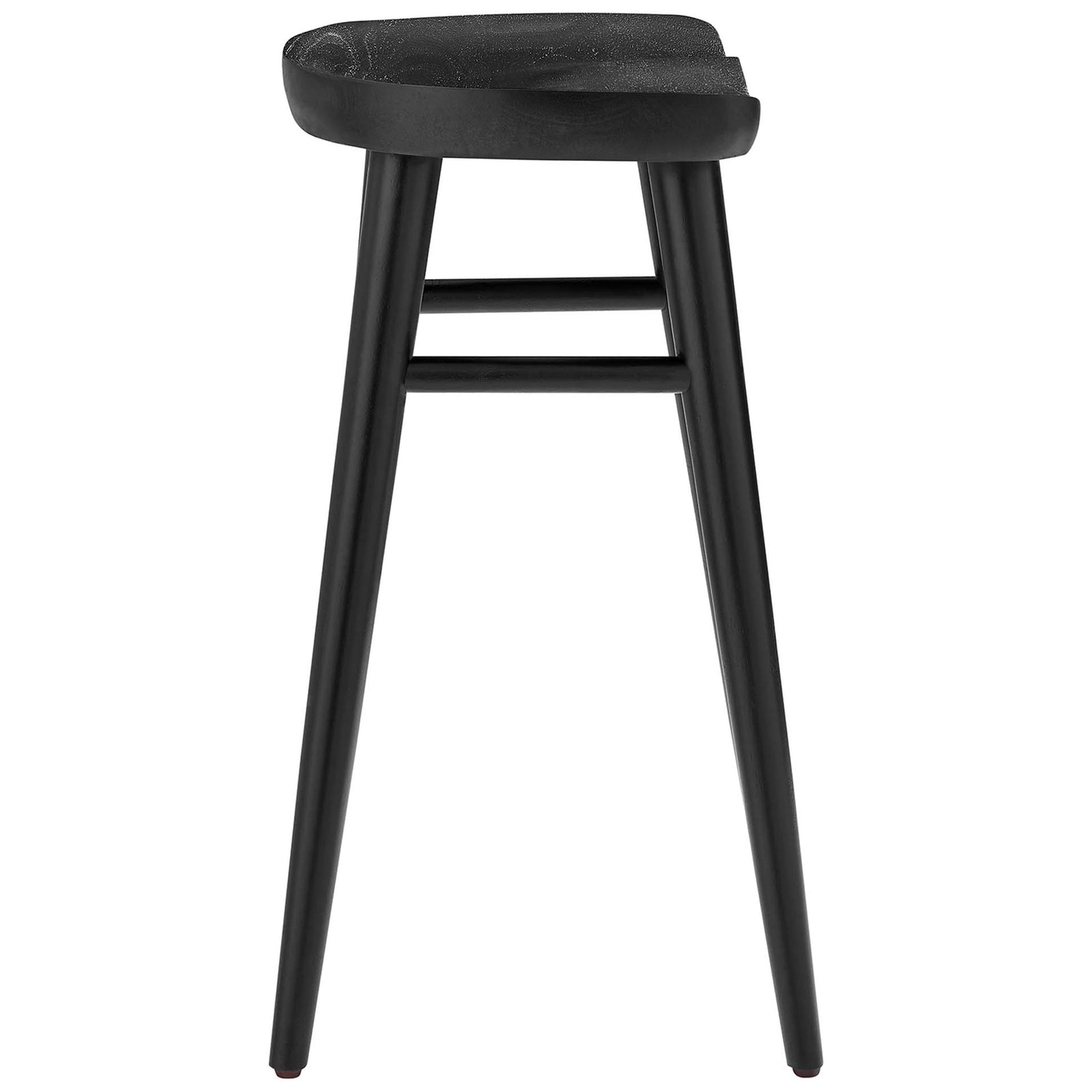 Slim counter stool profile with tapered legs and smooth saddle seat. || EEI-6739-BLK || side_studio