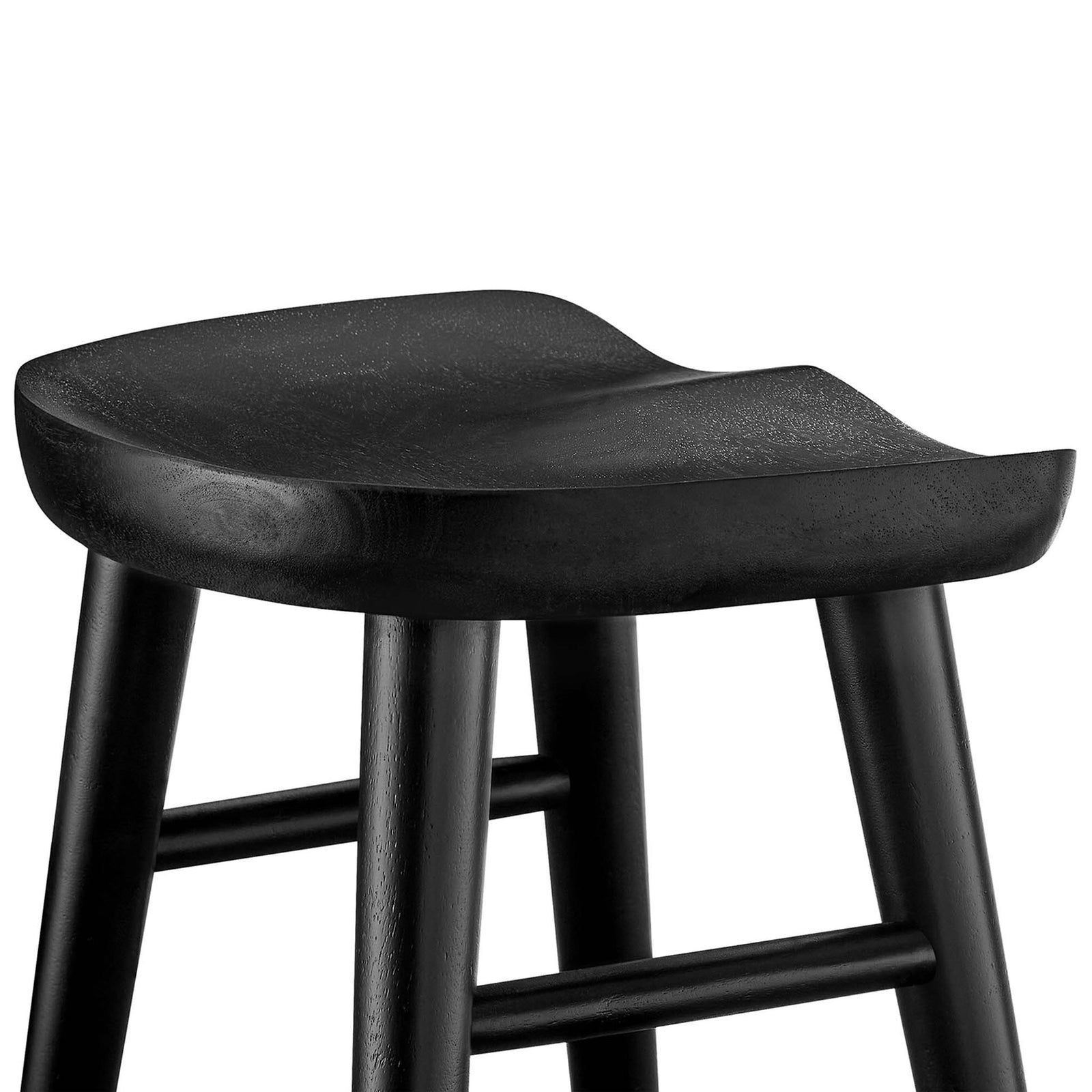 Contoured saddle seat with subtle black wood grain for comfort and style. || EEI-6739-BLK || detail_studio