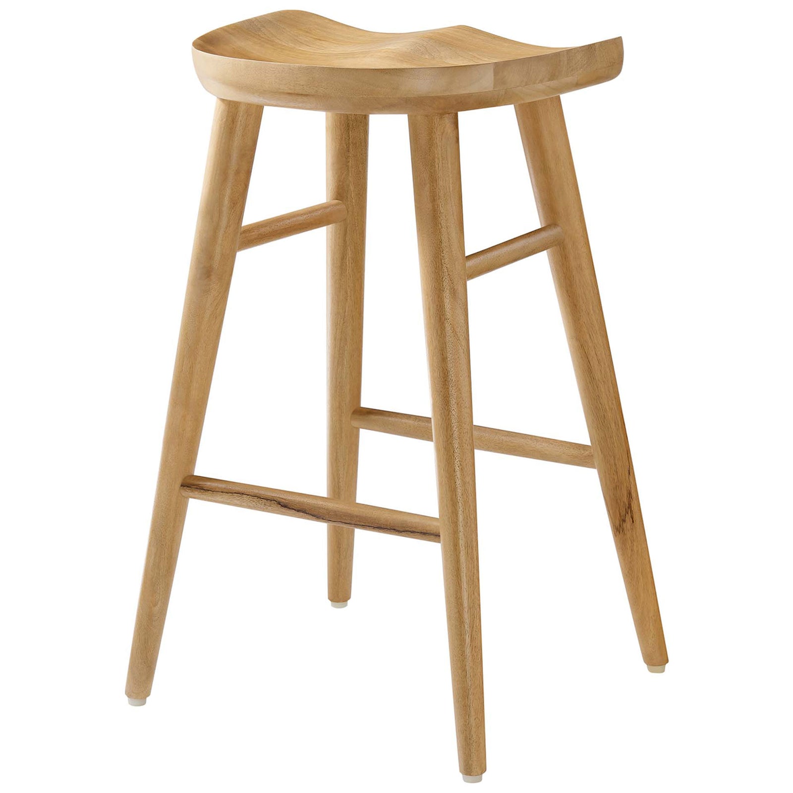 Natural wood counter stool with smooth rounded edges and sturdy cross-braced stretchers || EEI-6739-OAK || front_angle_studio