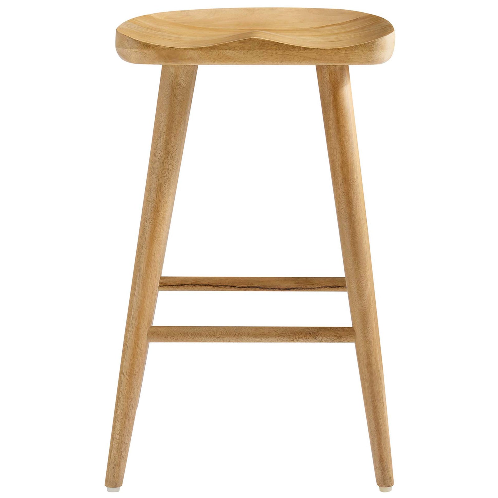 Backless counter stool in solid mango wood with contoured saddle seat and tapered legs in oak || EEI-6739-OAK || front_studio