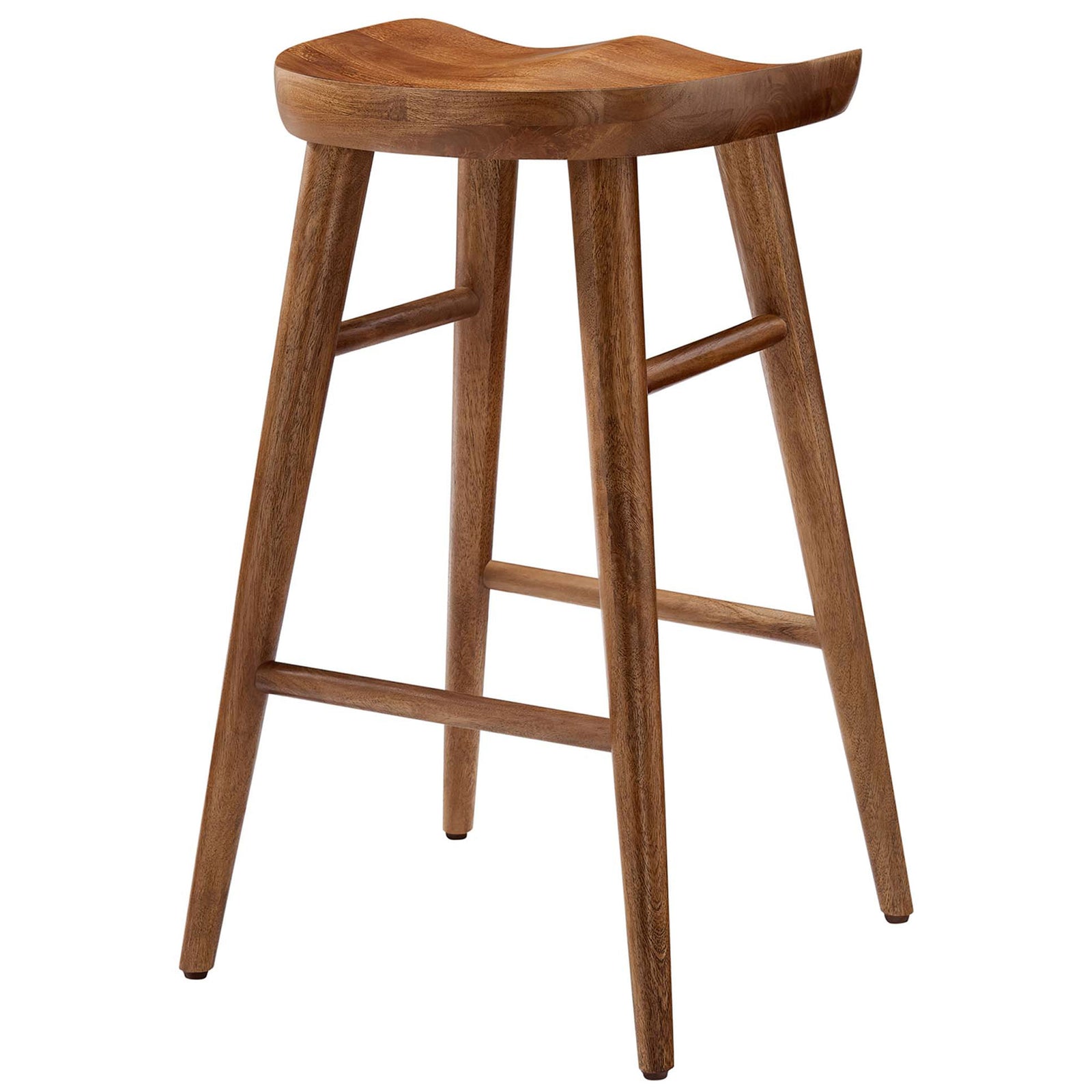 Backless counter stool in walnut finish with smooth edges and supportive crossbars || EEI-6739-WAL || front_angle_studio